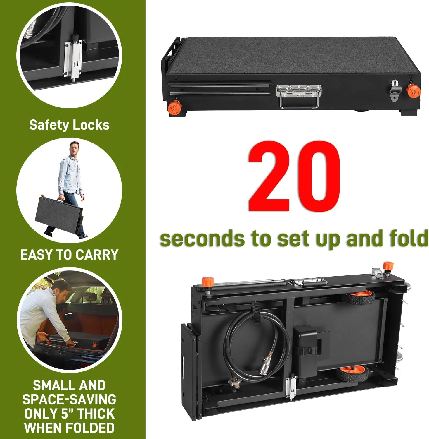 Portable Grill Table with Wheels - Folding Outdoor Grill Stand