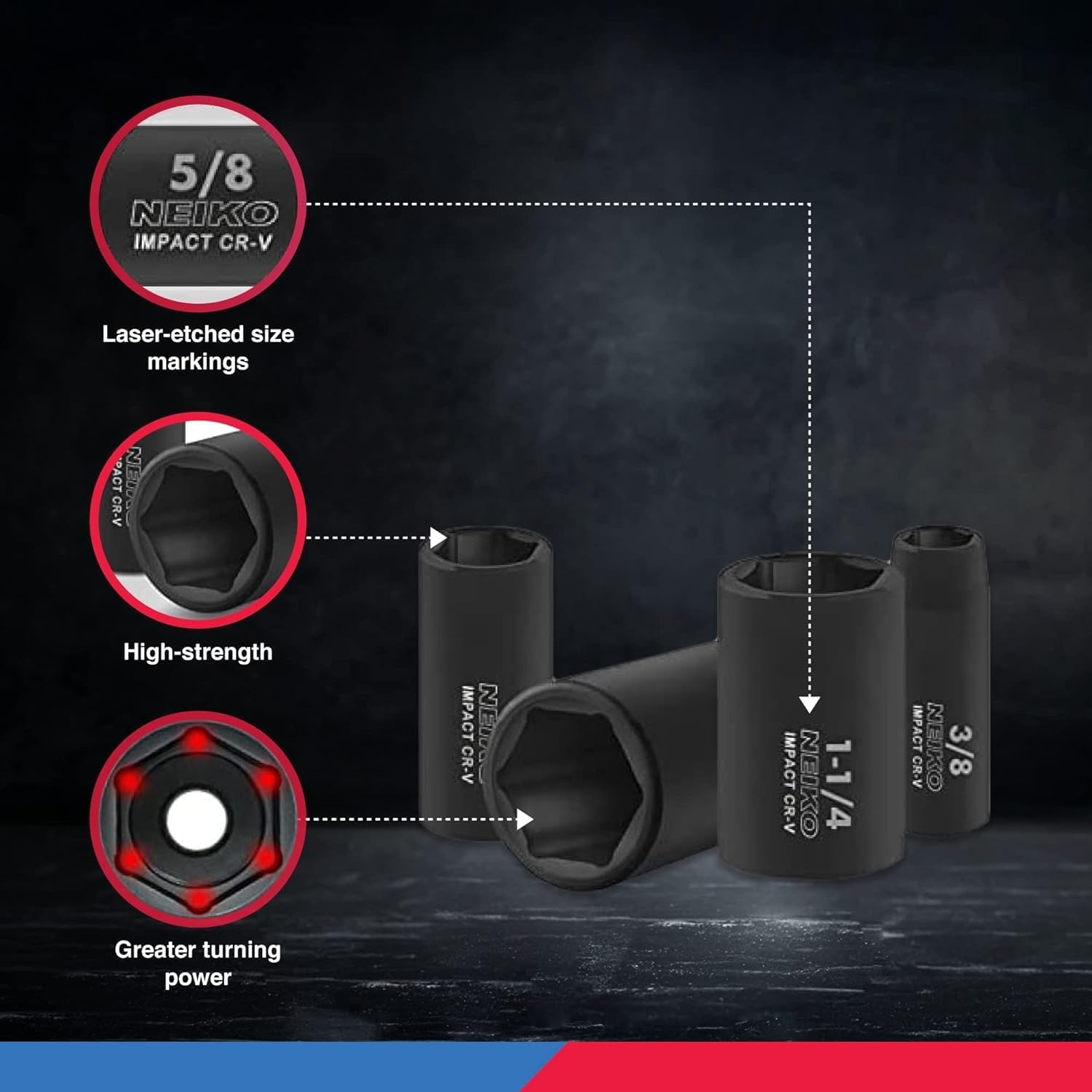 Chrome Vanadium Impact Socket Set 1/2    Drive, 65-Piece, SAE & Metric, Deep & Shallow, Includes Adapters & Ratchet Handle