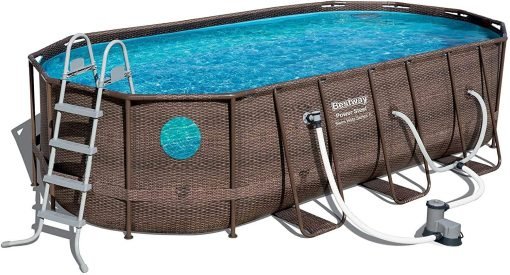 Bestway Power Steel 18�� x 9 ��x 48�� above ground swimming pool Set with metal frame home swimming pool sand filter pump, skimmer and vacuum