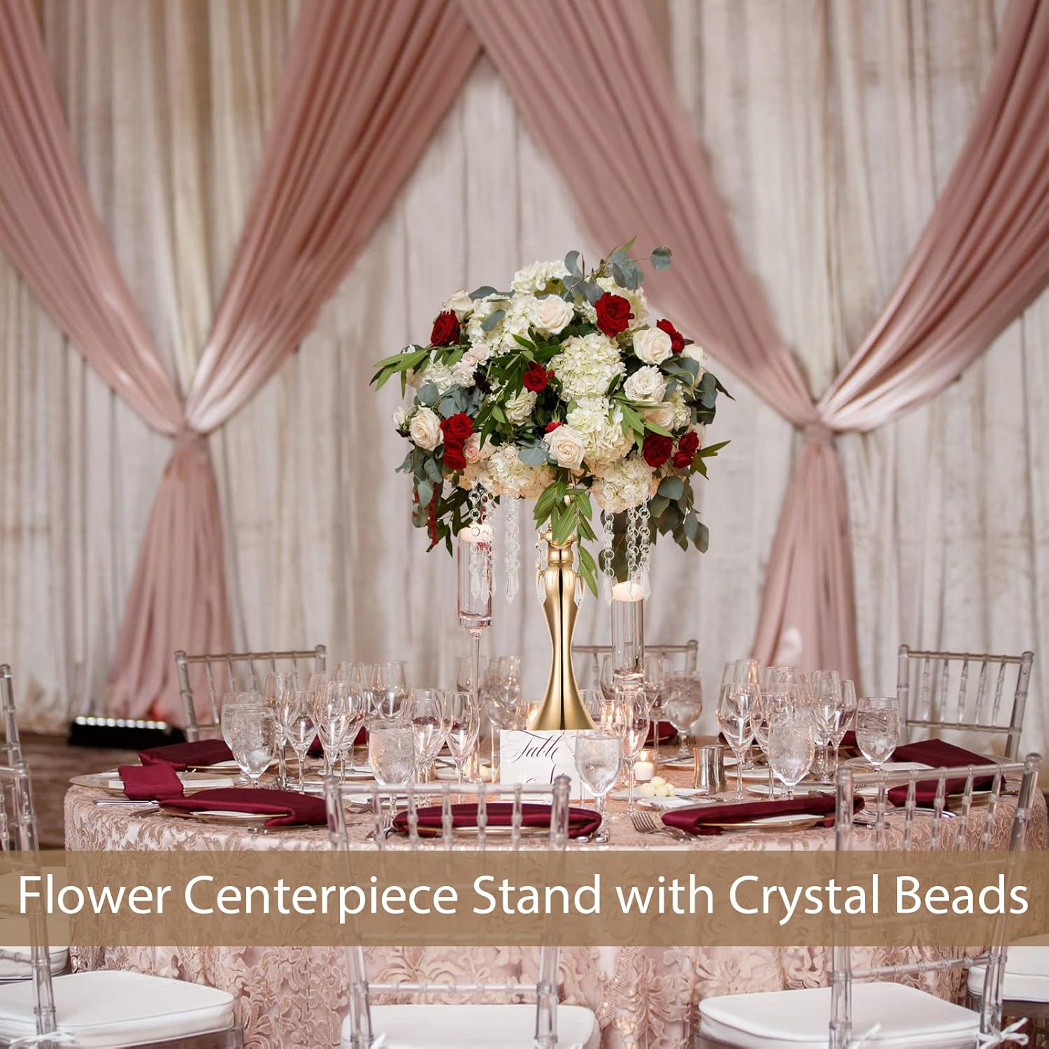 Sziqiqi Gold Metal Crystal Centerpiece Riser, 21.3    Tall, Pack of 10, Elegant Floral Stand for Weddings & Events