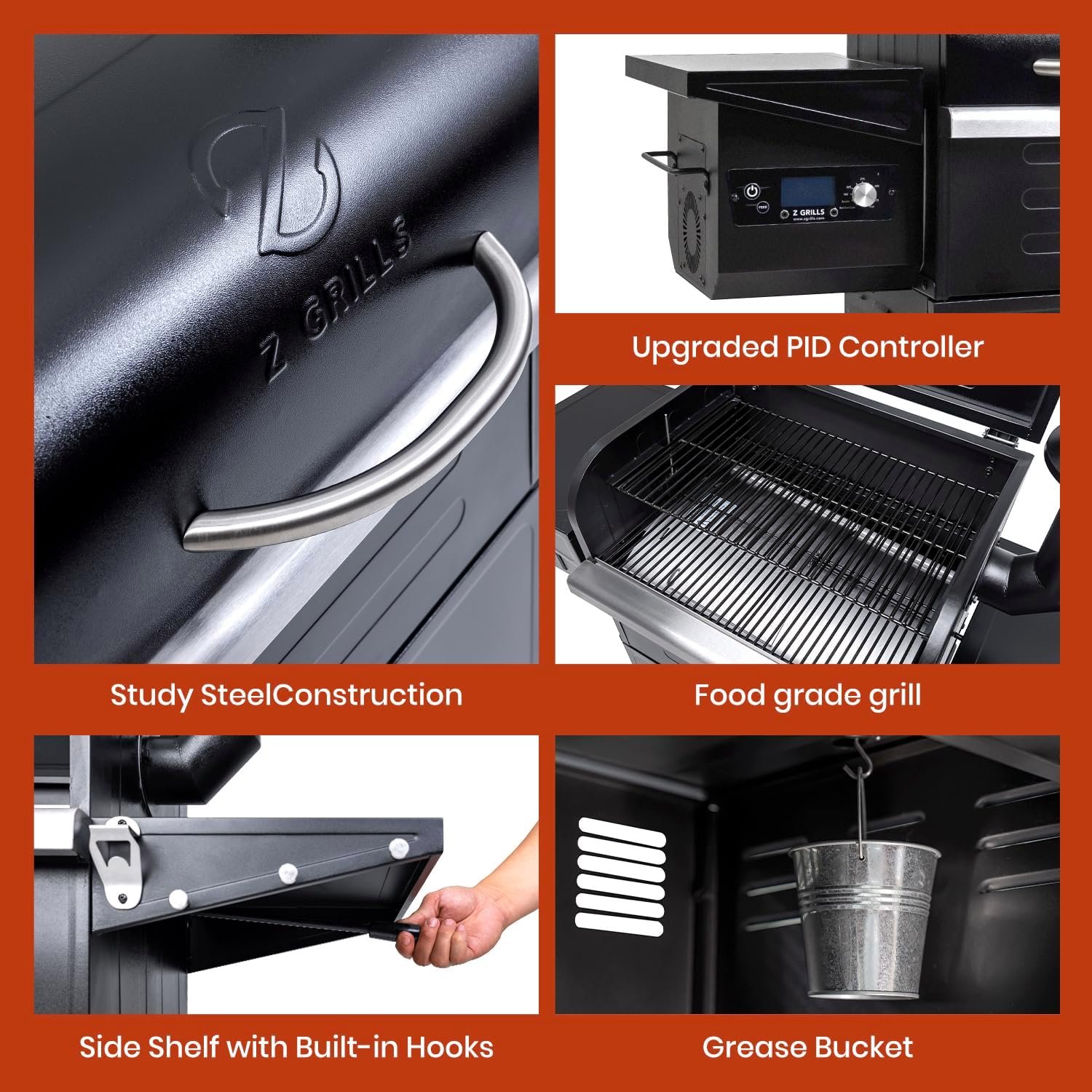 Z GRILLS Wood Pellet Grill Smoker with 552 Cooking Area & Front Shelf for Outdoor BBQ, Smoke, Bake and Roast, 550C