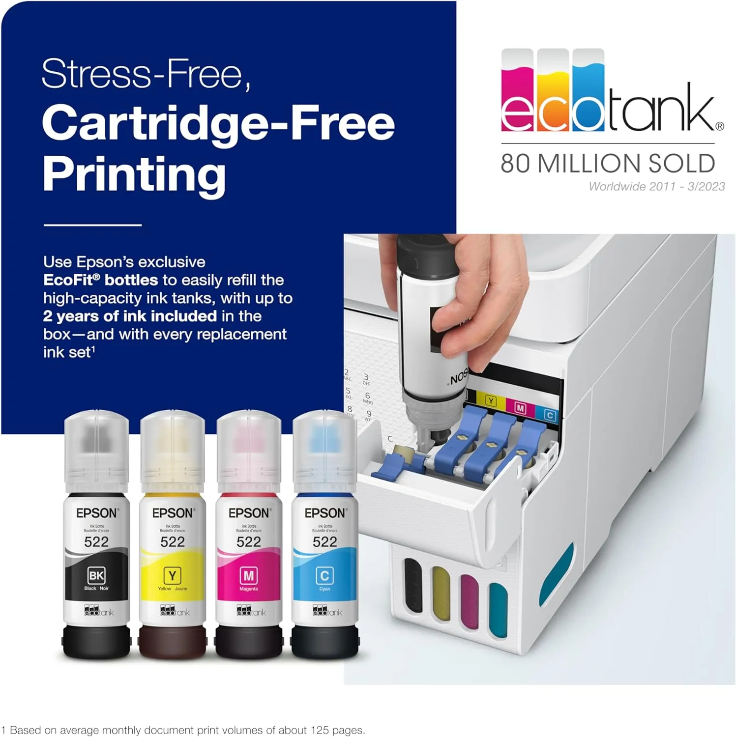 Epson EcoTank ET-4800 Wireless All-in-One Inkjet Printer, Scanner, Copier, Fax, ADF, Ethernet, White