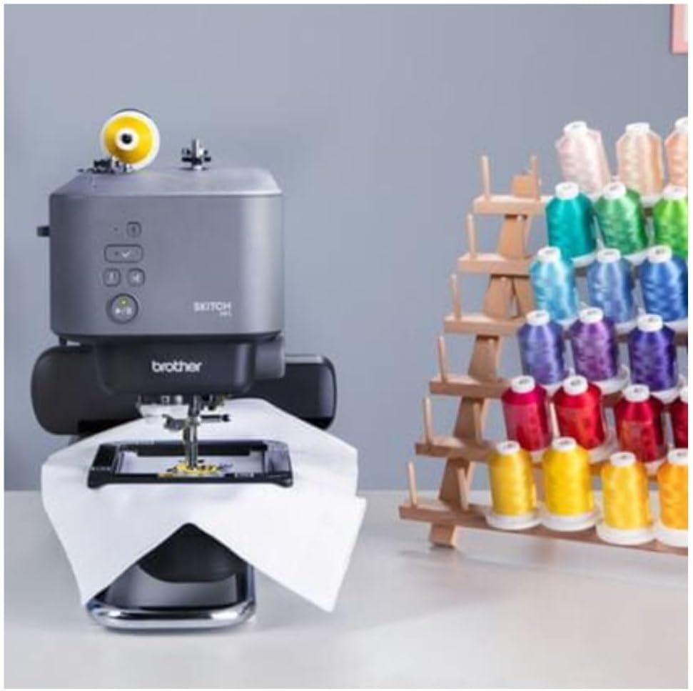 Skitch Single-Needle Embroidery Machine with Mobile App Support Bundle with Brother Magnetic SAMFP70 3 in. x 3 in. Embroidery Frame (2 Items)