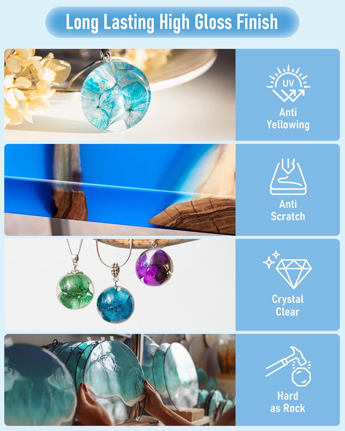 4 Gallon Crystal Clear Epoxy Resin Kit, High Gloss & Bubbles Free Resin Supplies for Coating and Casting, Craft DIY, Wood, Table Top, Bar Top, Molds, River Tables with Cups, Sticks, Gloves