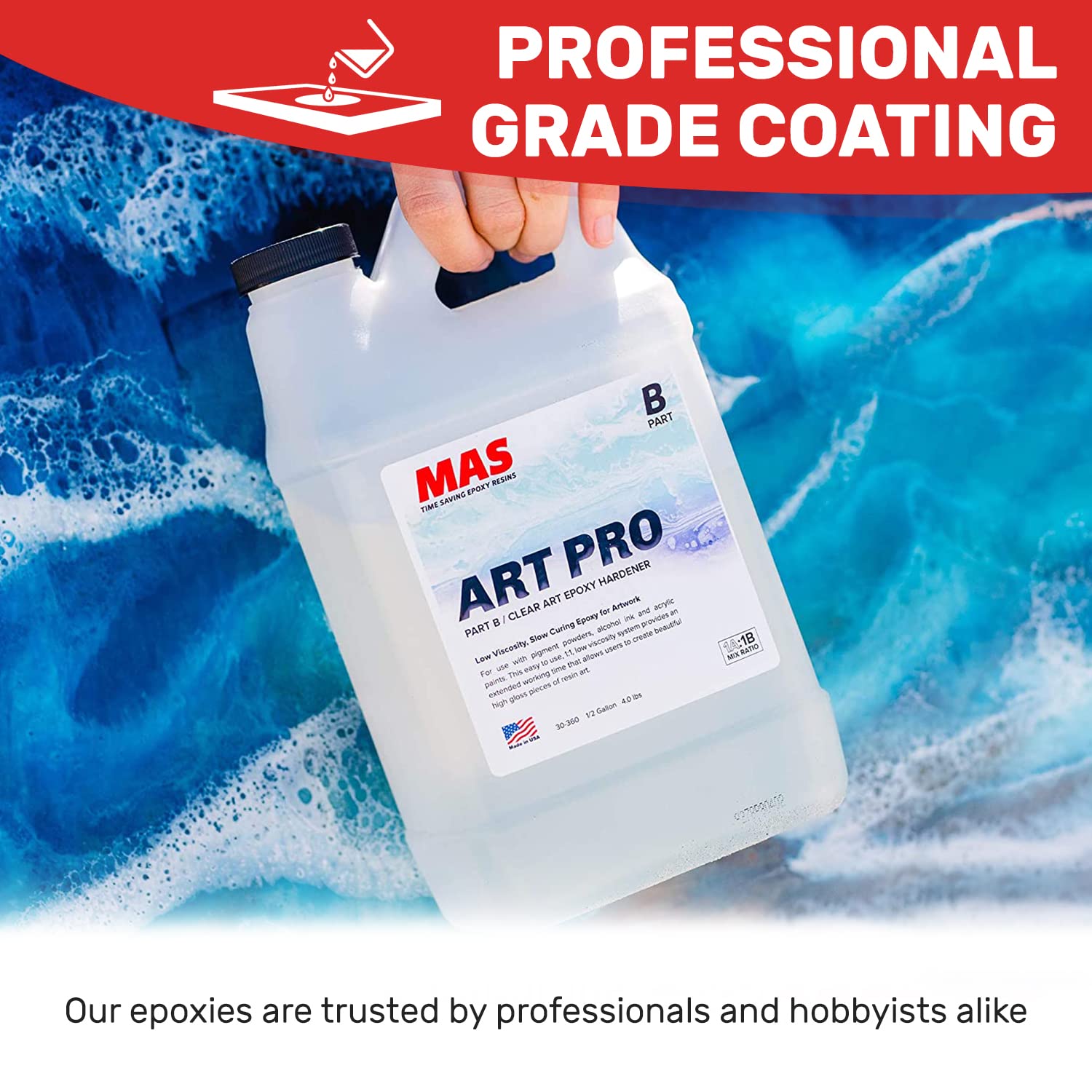 Epoxy Resin & Hardener | Two Part Art Resin Features UV Inhibition, Longer Working Time, Special Formulation for Resin Art | Professional Grade Crystal Clear Epoxy Resin (2 Gallon)