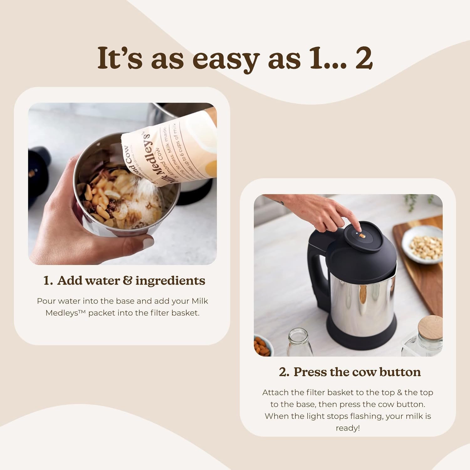 Nut Milk Maker Machine, Plant Based Maker for Homemade Almond, Oat, Cashew Nut Milks & More, Stainless Steel Food Machines, 5-6 Cups Per Batch, 120V