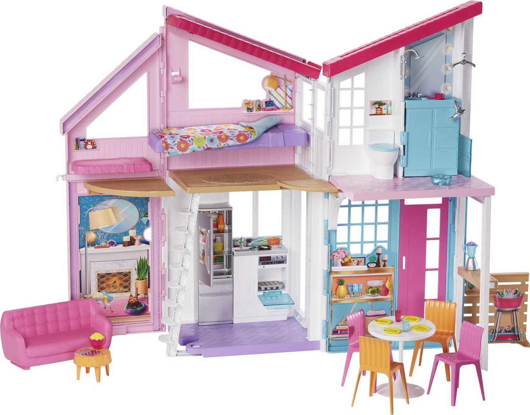 Barbie Malibu House Dollhouse Playset, 2-Story with 6 Rooms & 25+ Accessories, Multicolor