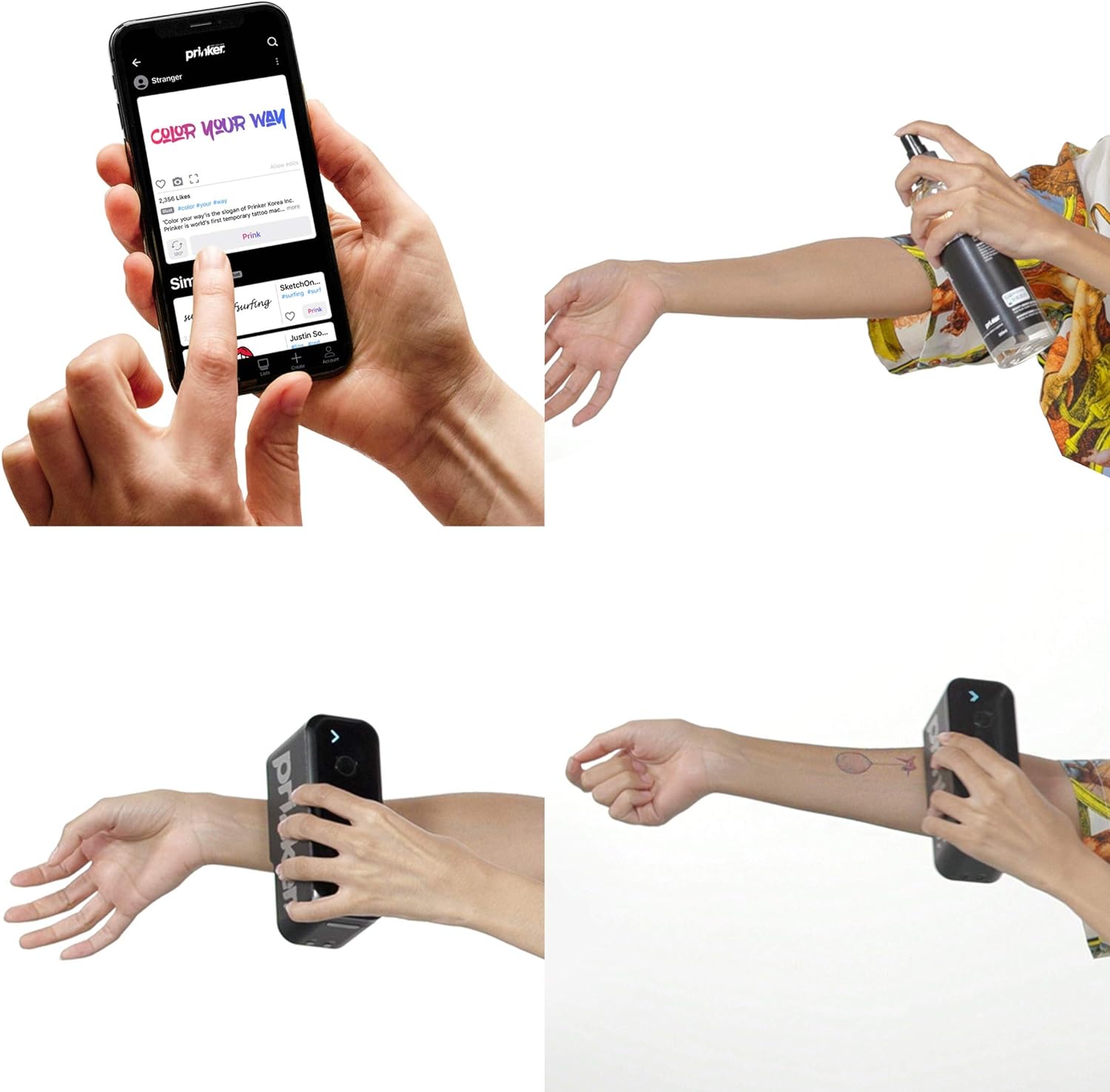 Prinker S Temporary Tattoo Device with Black Ink, Water-Resistant, Compatible with iOS & Android, Includes Battery & Charger