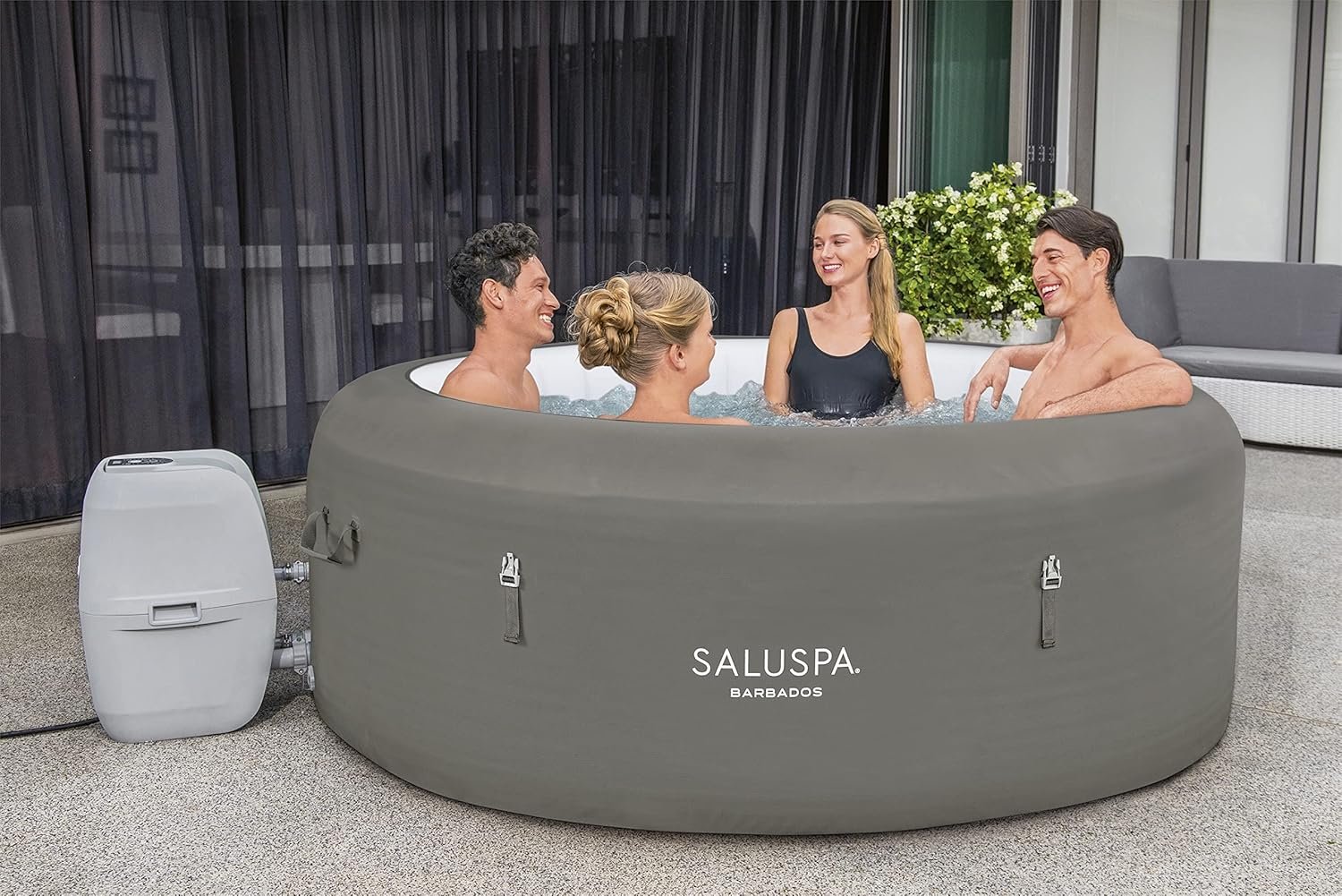 Bestway SaluSpa Miami EnergySense AirJet Inflatable Hot Tub Spa (71��� x 26���) | Portable Hot Tub with 2 Covers (1 Energy-Efficient Thermal Cover and 1 Standard Cover) | Fits Up to 2-4 Persons | Black