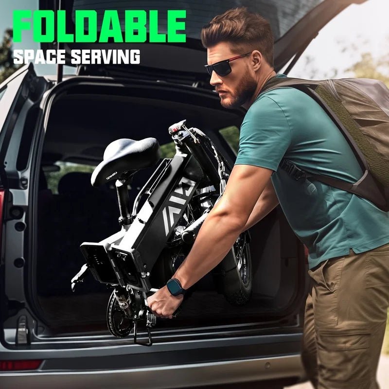 Buddy Pro 750W Foldable Electric Bike, 20��� Fat Tire, 48V 13Ah Battery, Dual Suspension, LCD Display, Black