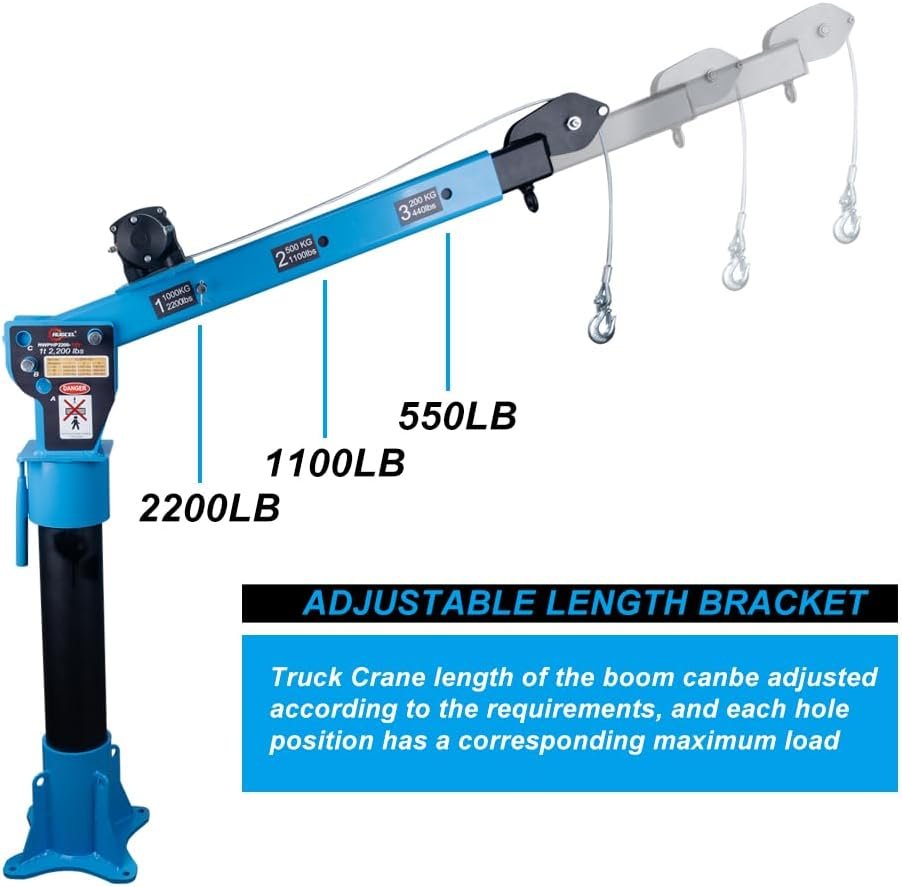 Pismire Winch Versatile 0.5T Folding Truck-Mounted Bed Crane Hoist Lift Pickup with Electric Winch 3500 lb 12V, Painted Steel 1100 lb Pickup 360�� Swivel Base