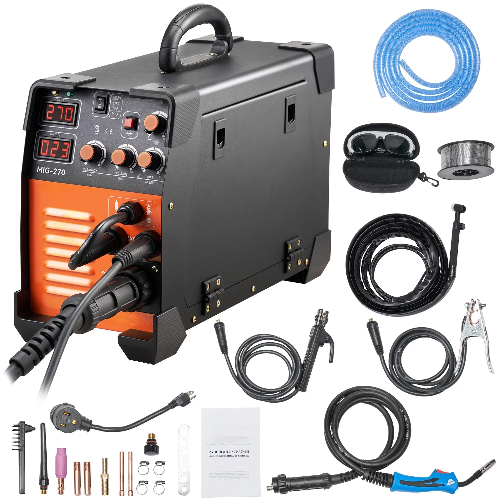 BENTISM MIG Welder, 270A Welding Machine, 110V Flux Core MIG/TIG/MMA 3 in 1 Welder Machine, IGBT Inverter Portable Gasless Welder Equipment