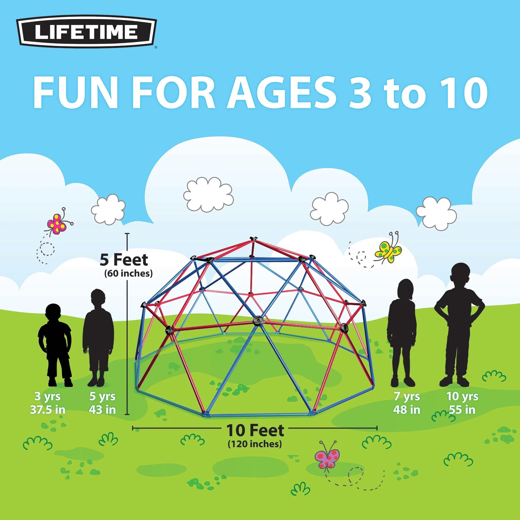 Lifetime Kid's Outdoor 5 ft. H x 10 ft. W Dome Climber, Red and Blue (101301)