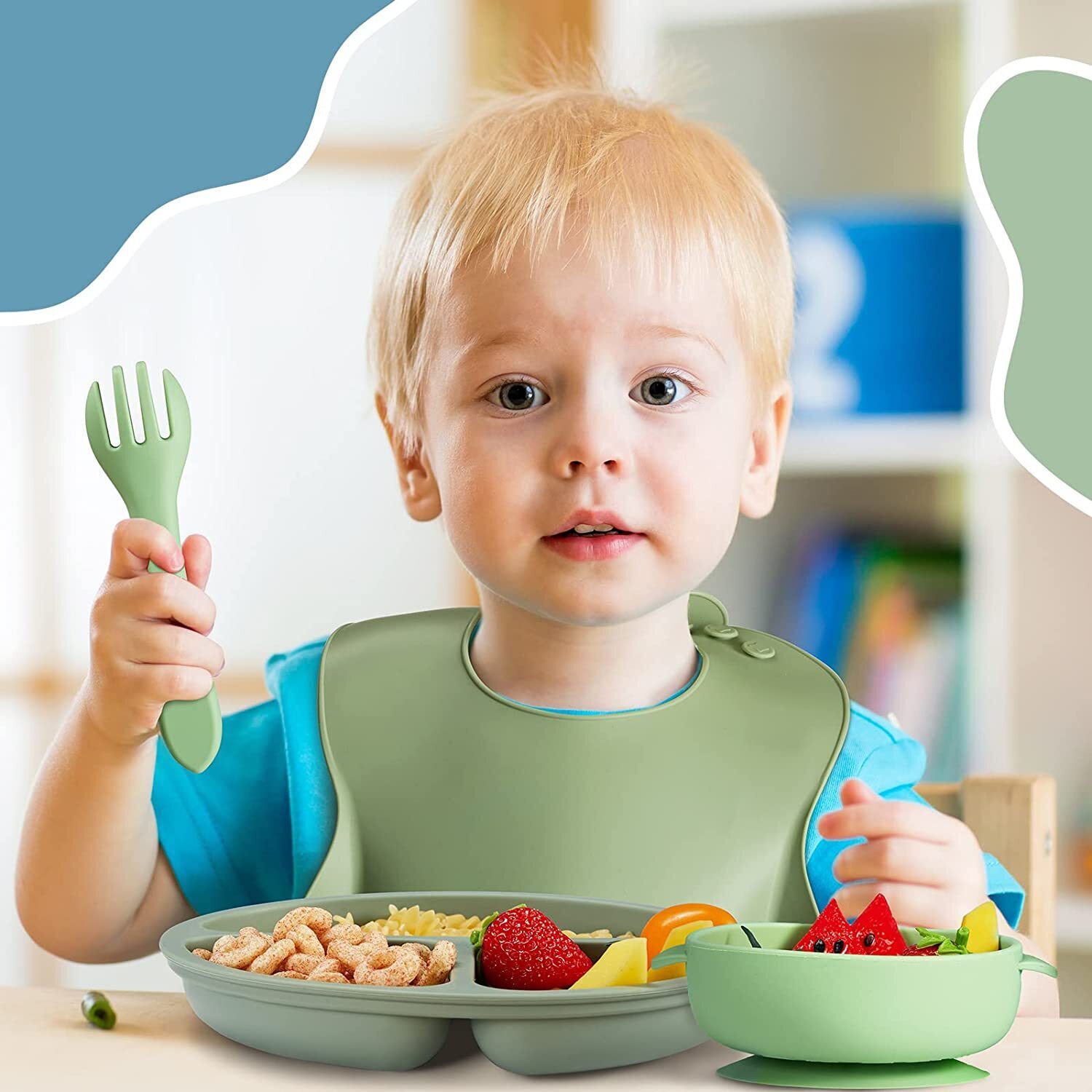 Silicone Baby Feeding Set by [Brand]  C 12-Piece, Includes Bibs, Plates, Bowls, Utensils, Cups, Safe & Durable