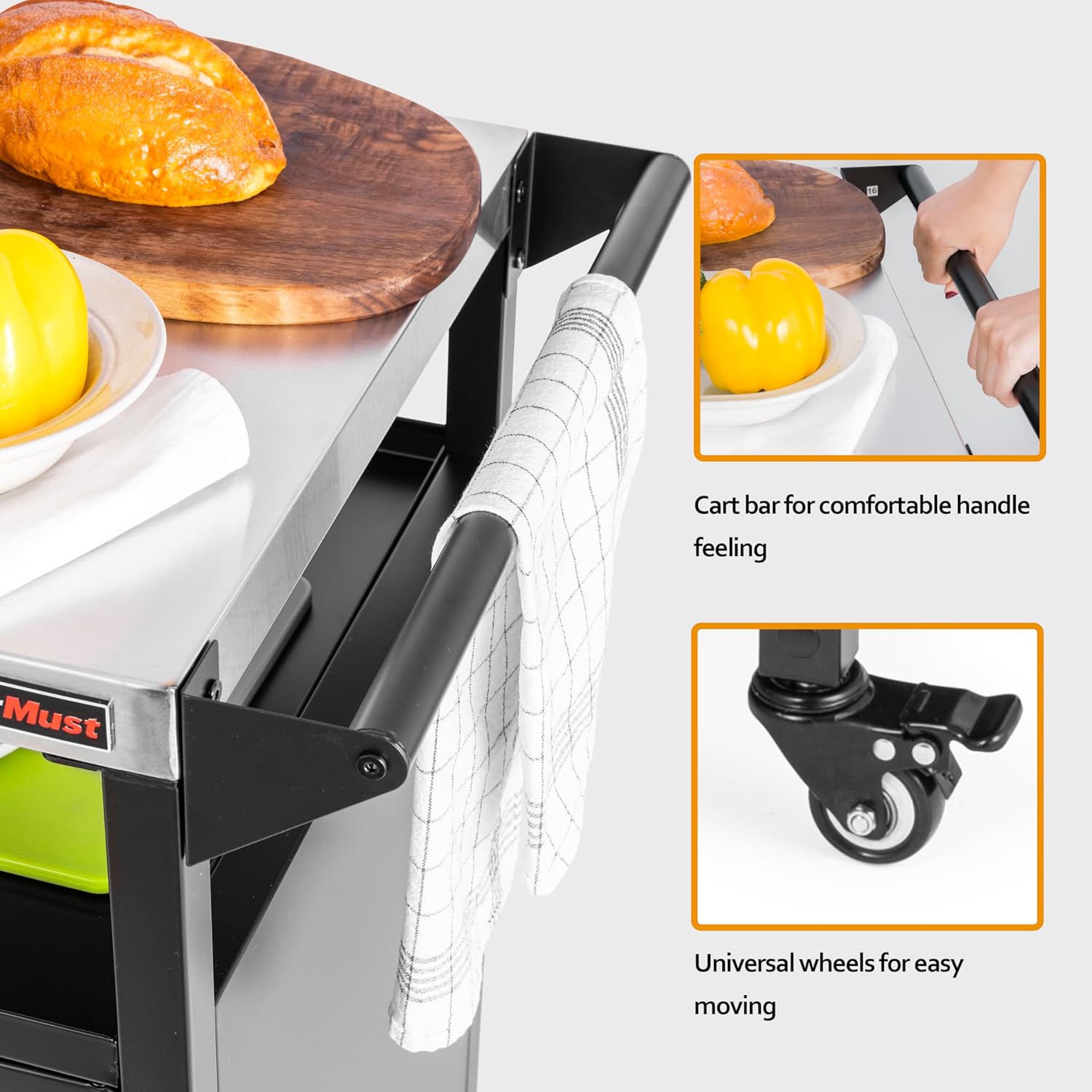 Grill Table Outdoor Kitchen Cabinet, Moveable Outdoor Prep Table & Bar for Storage, Grilling and Pizza Oven, Multifunctional Silver & Black