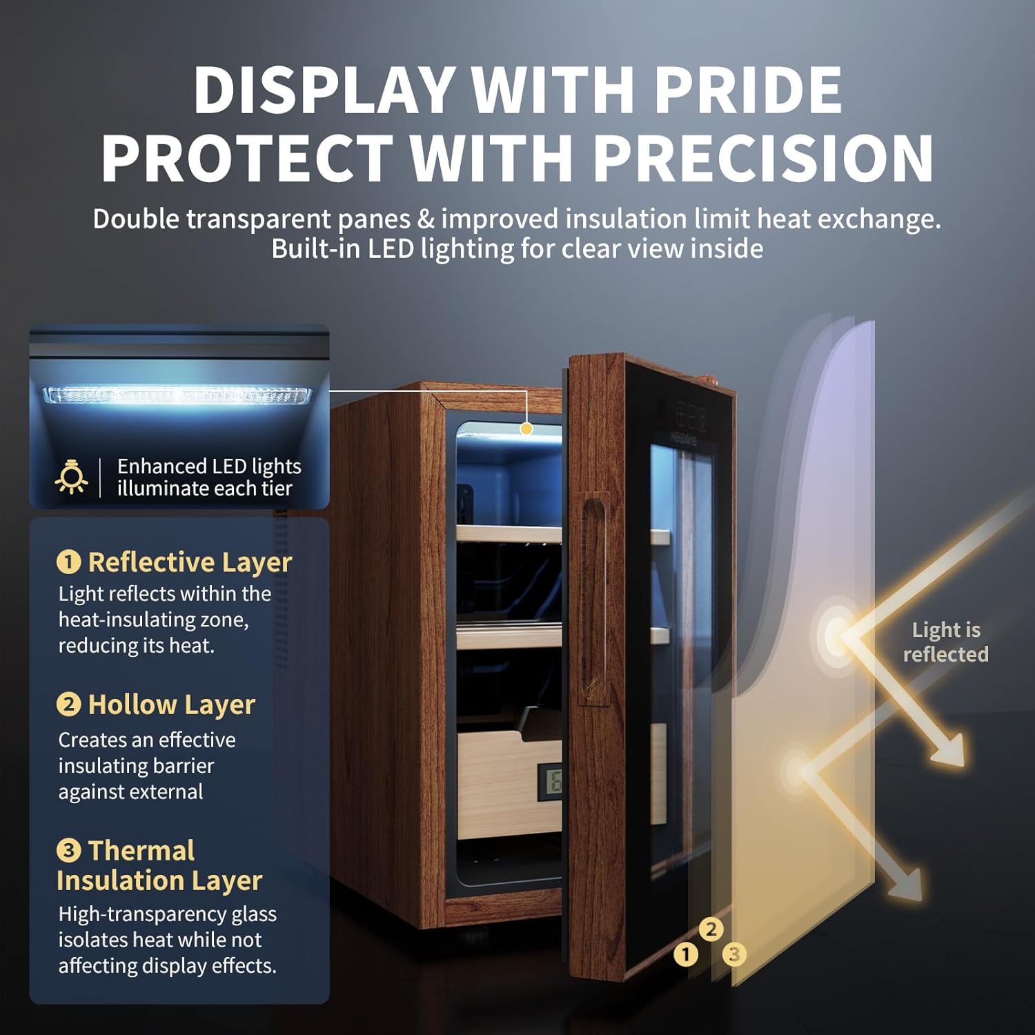 ThermoCigar 48L Cigar Humidor with Heating & Cooling, Cedar Wood, Digital Hygrometer, Quiet Electric Cooler for 350 Cigars