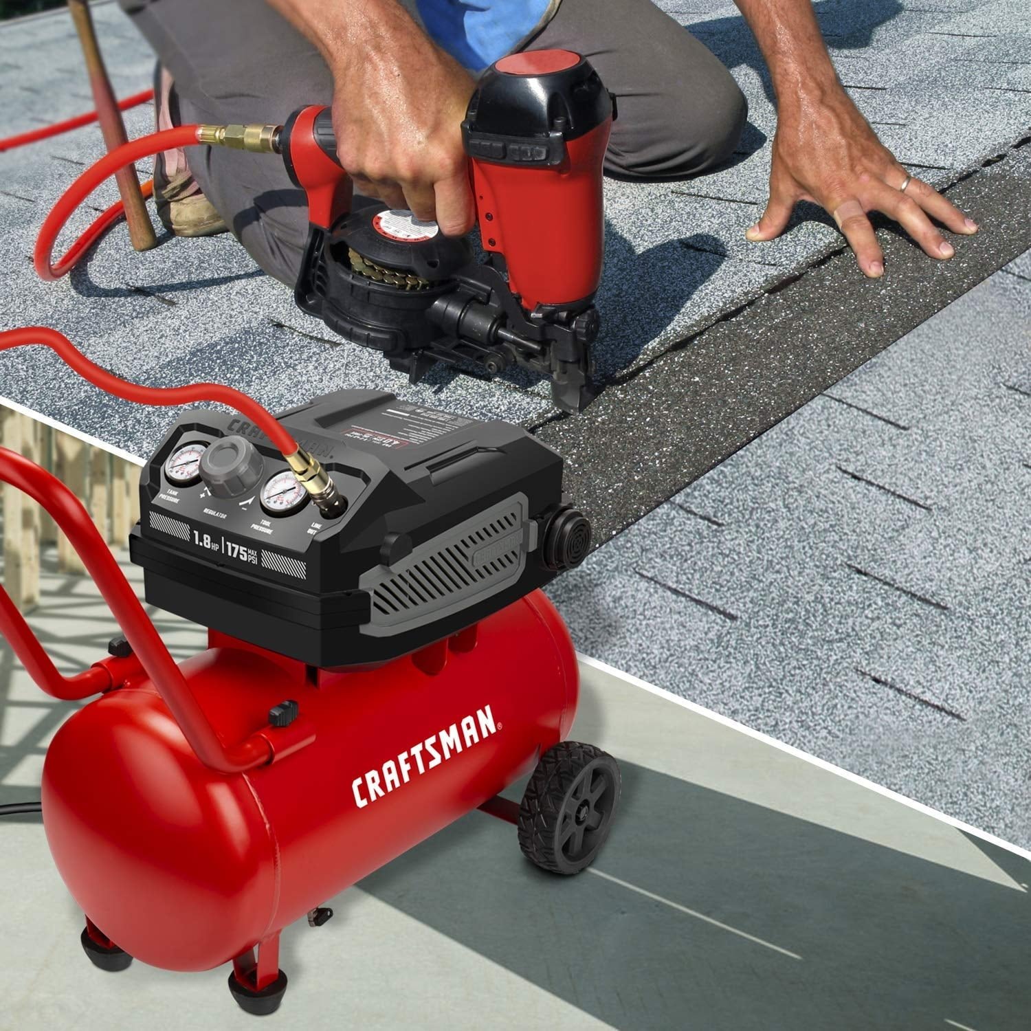 CRAFTSMAN HARD Air Compressor, 10 Gallon 1.8 HP 175 PSI, 4.0CFM@90PSI, Oil Free and Maintenance Free, Portable with Large Wheels, CMXECXA0201041