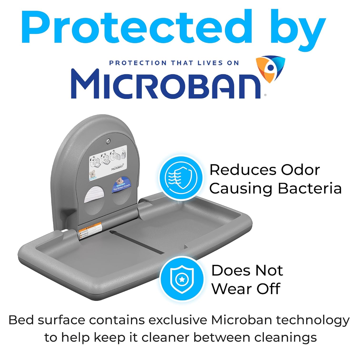 Koala Kare Horizontal Baby Changing Station, Cream, Extra-Wide Surface, Safety Belts, Microban Protection
