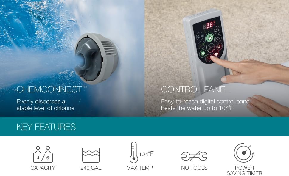 Bestway SaluSpa Miami EnergySense AirJet Inflatable Hot Tub Spa (71��� x 26���) | Portable Hot Tub with 2 Covers (1 Energy-Efficient Thermal Cover and 1 Standard Cover) | Fits Up to 2-4 Persons | Black