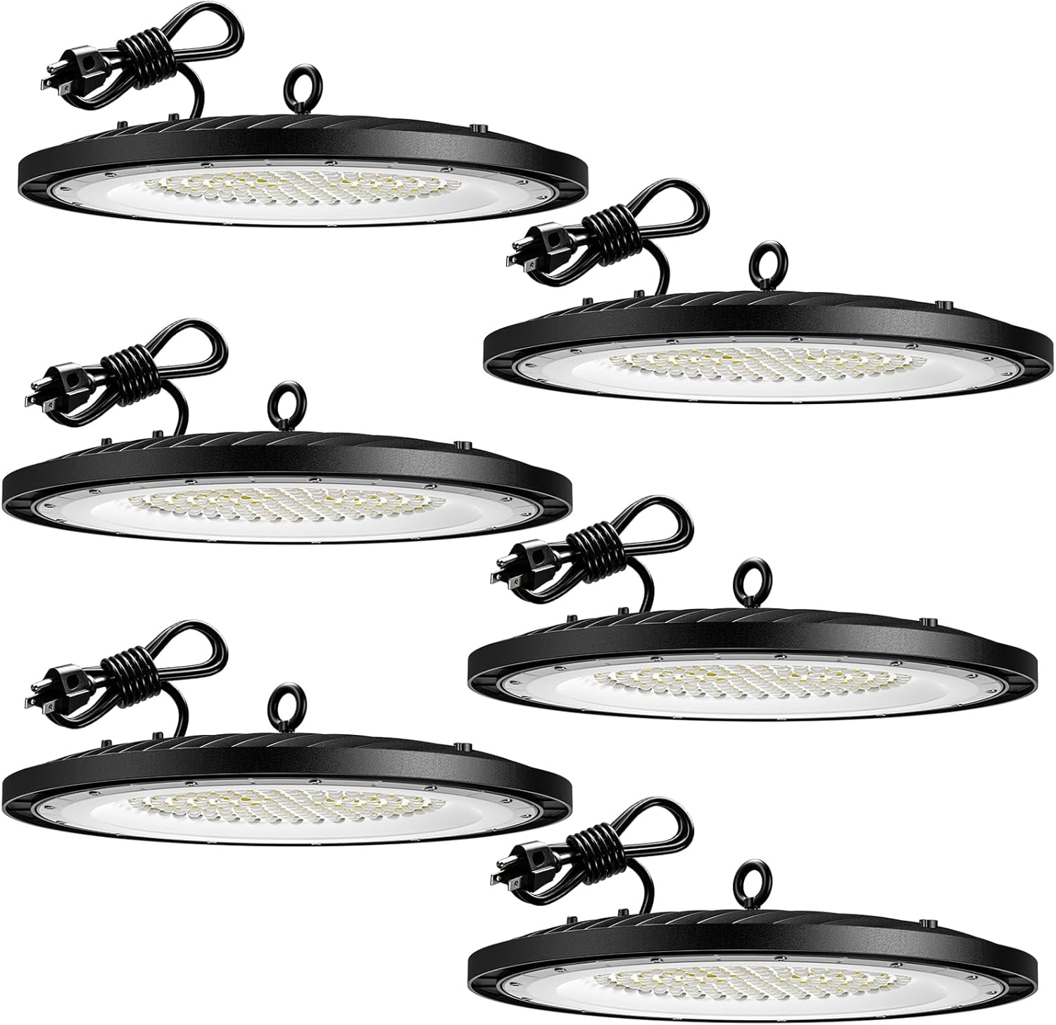 LED High Bay Light 150W 21,000lm 5000K UFO LED High Bay Shop Light with UL Listed Hook 5' Cable Alternative to 650W MH/HPS for Commercial Bay Lighting Fixture-6 Pack