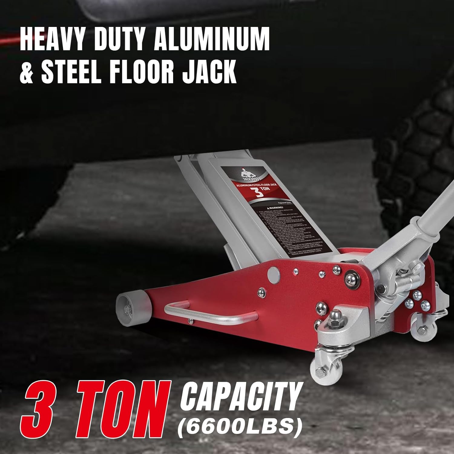 Aluminum and Steel Car Jack, 3 Ton (6,600 LBs) Hydraulic Floor Jack with Dual Piston Quick Lift Pump, Lifting Range 3-15/16