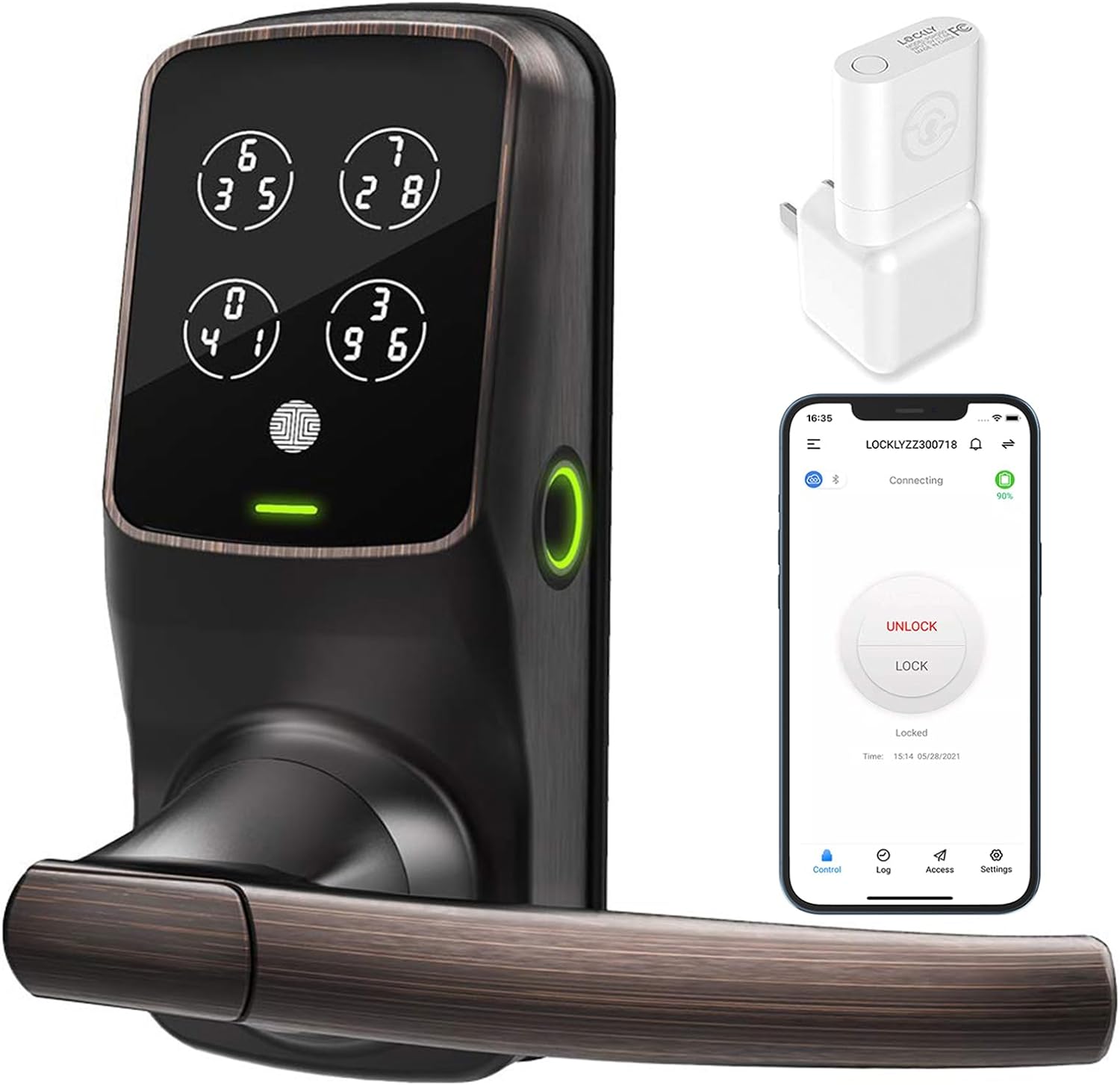 Lockly Smart Door Lock  C Keyless Entry with Biometric Fingerprint, Voice Control, Matte Black, Latch Edition, Wi-Fi & Bluetooth Enabled