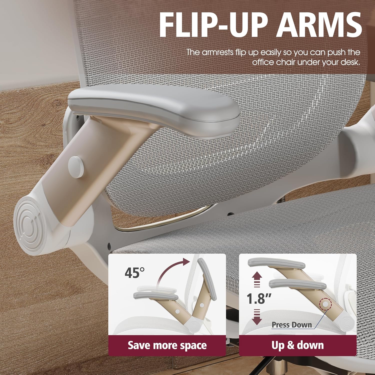 Ergonomic Mesh Office Chair, High Back Desk Chair - Adjustable Headrest with Flip-Up Arms, Tilt Function, Lumbar Support and PU Wheels, Swivel Computer Task Chair