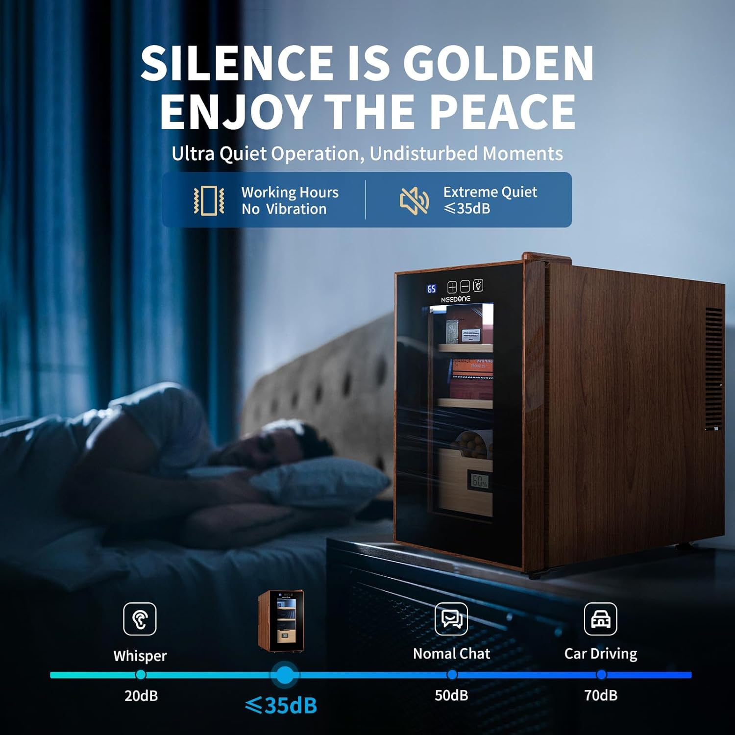 ThermoCigar 48L Cigar Humidor with Heating & Cooling, Cedar Wood, Digital Hygrometer, Quiet Electric Cooler for 350 Cigars