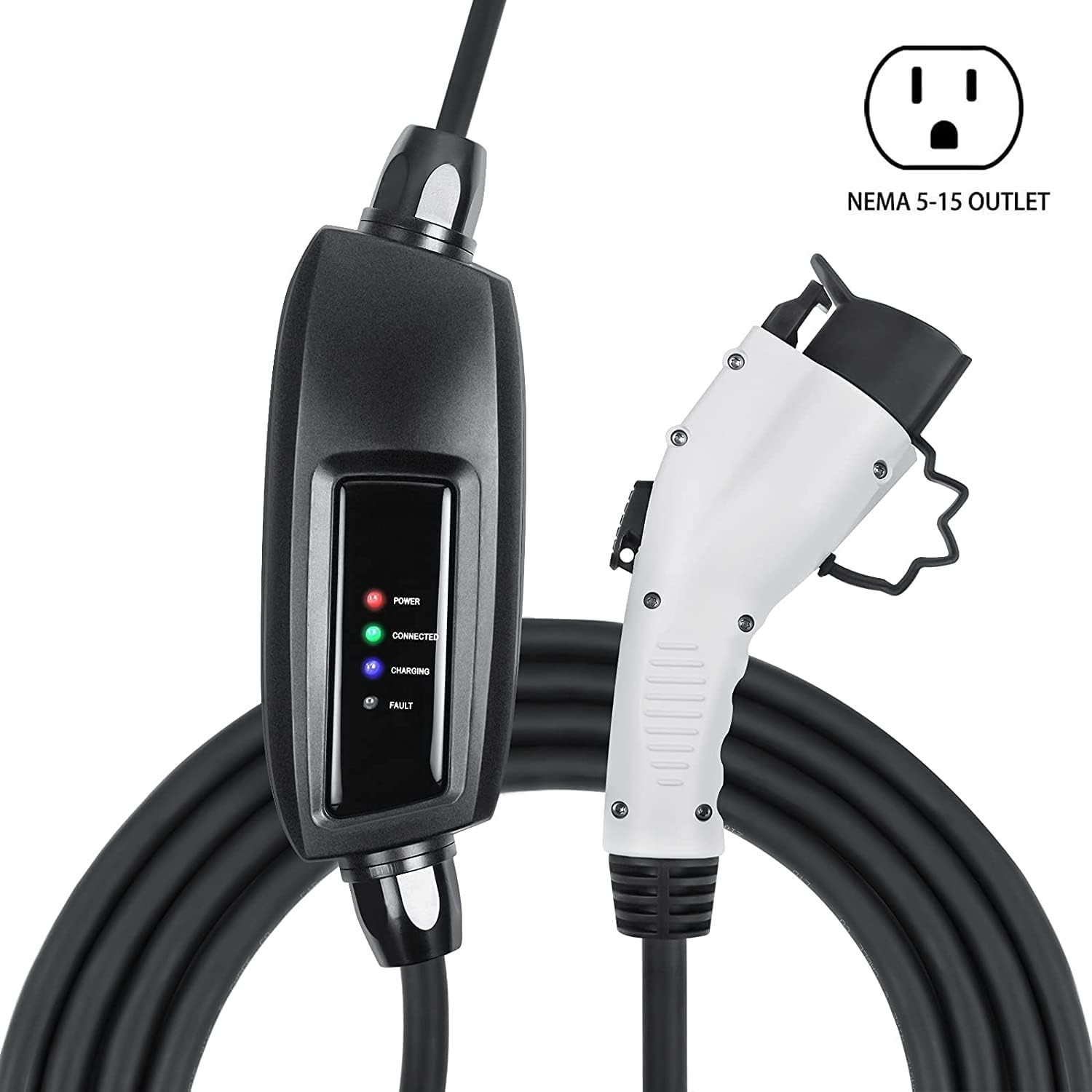 Electric Vehicle Charger 16 Amp - Level 1 EV Charger (110V) with 21ft Extension Cord & Nema 5-15 Plug Compatible with All J1772 EVs