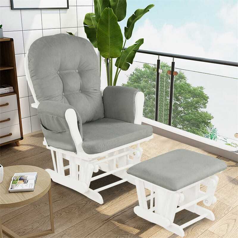 ComfortMax Wooden Glider Rocking Chair with Ottoman & Storage Pocket for Nursery, Supports 396 lbs, Beige