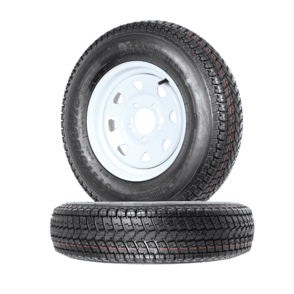 eCustomRim 2-Pk Trailer Tires Rims ST175/80D13 175/80 13 B78-13 LRC 5 Lug White Spoke Wheel