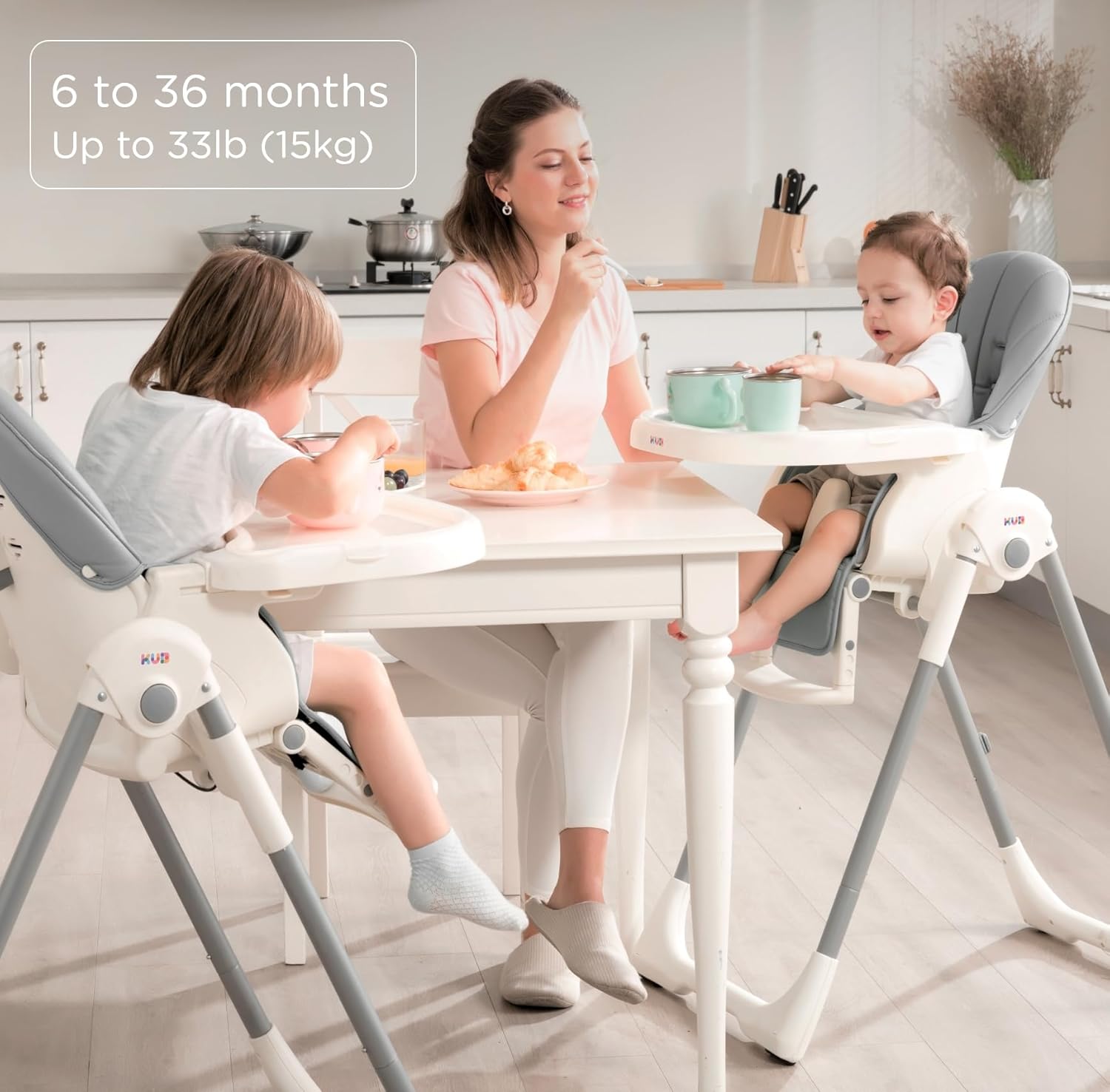 Foldable Baby High Chair with Removable Seat & Tray, Adjustable Height & Recline, Locking Wheels