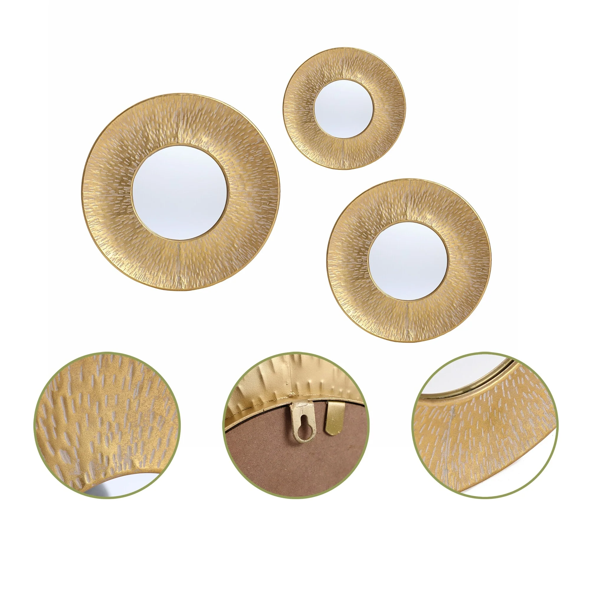 3-Piece Gold Metal Round Wall Mirror Set - 22.25