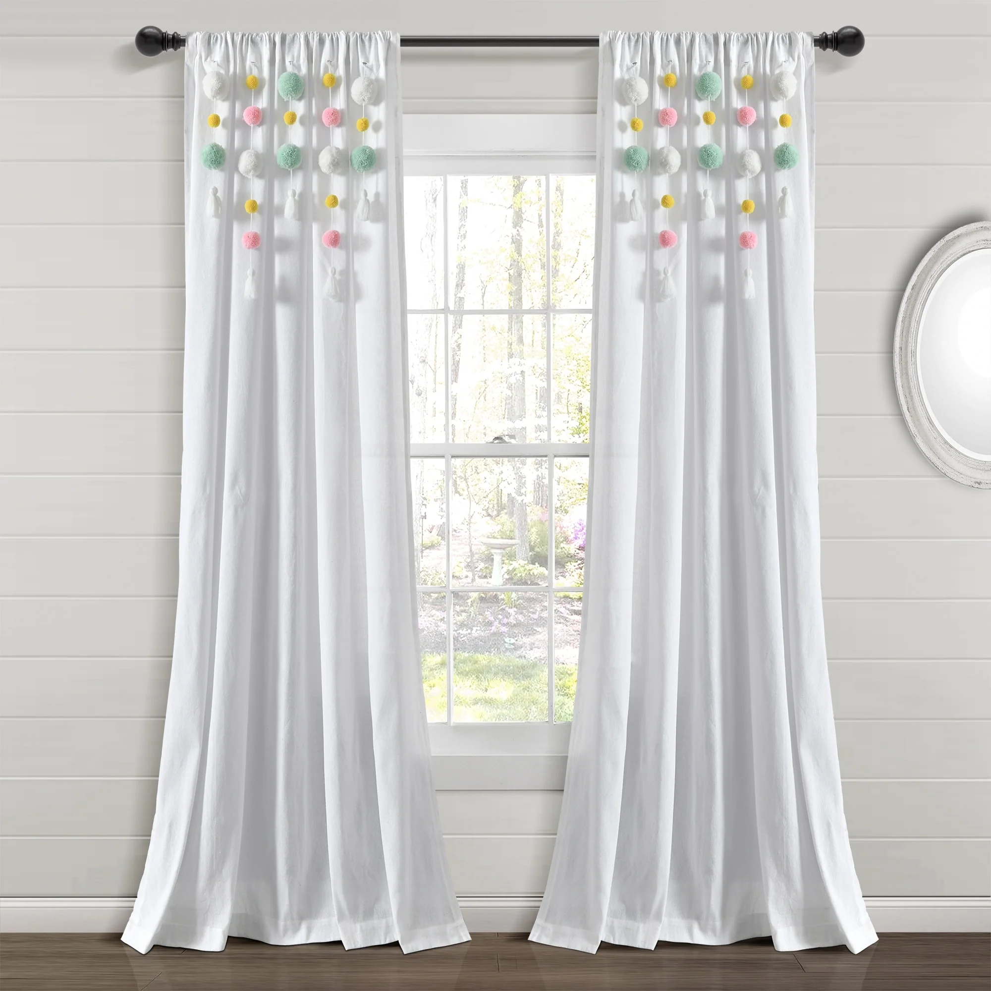 Lush Decor Boho Pom Pom Tassel Linen Window Curtain Panel (Single)