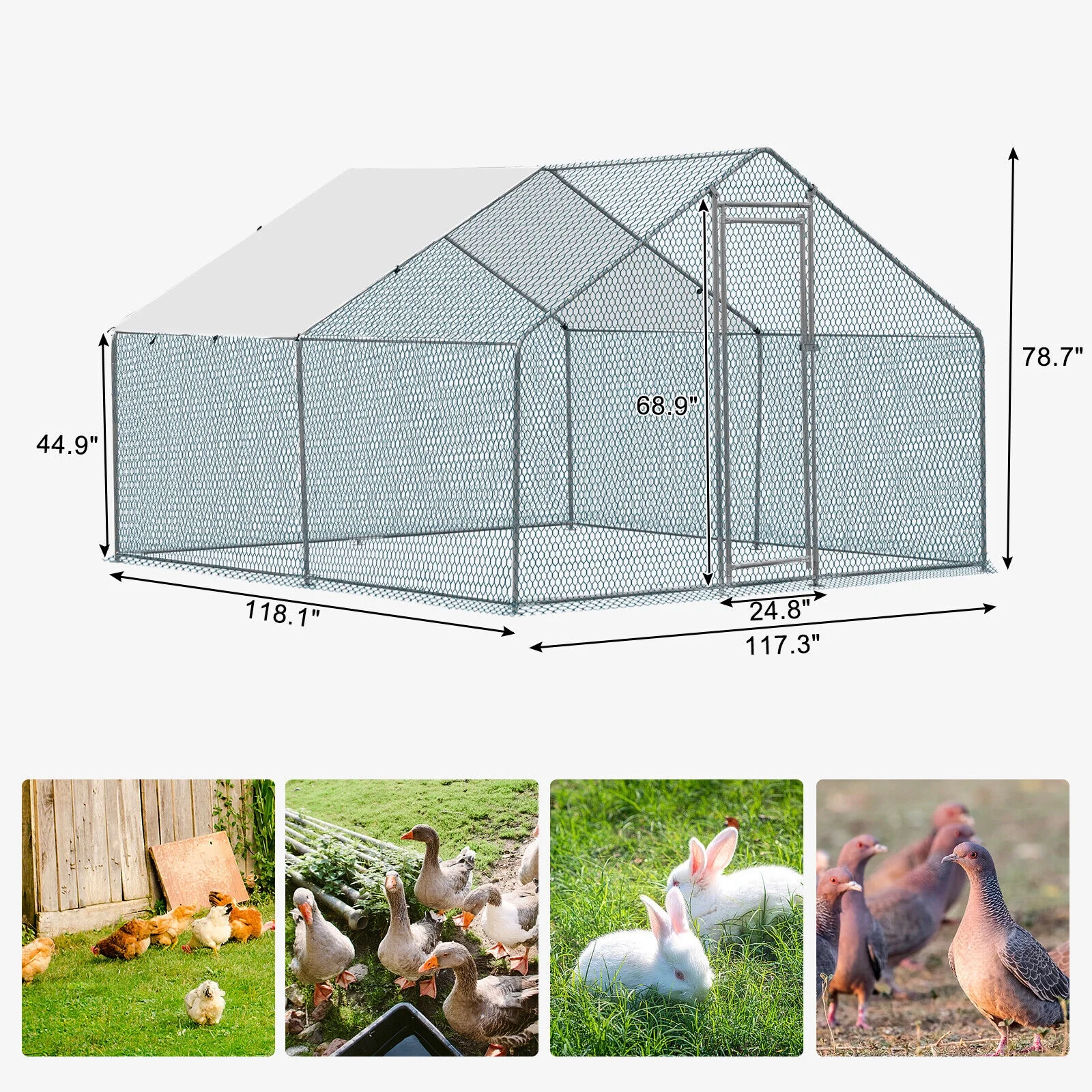 ZGBY 10 X 10 Ft Large Metal Chicken Coop, Walk-In Poultry Cage Chicken Hen Run House