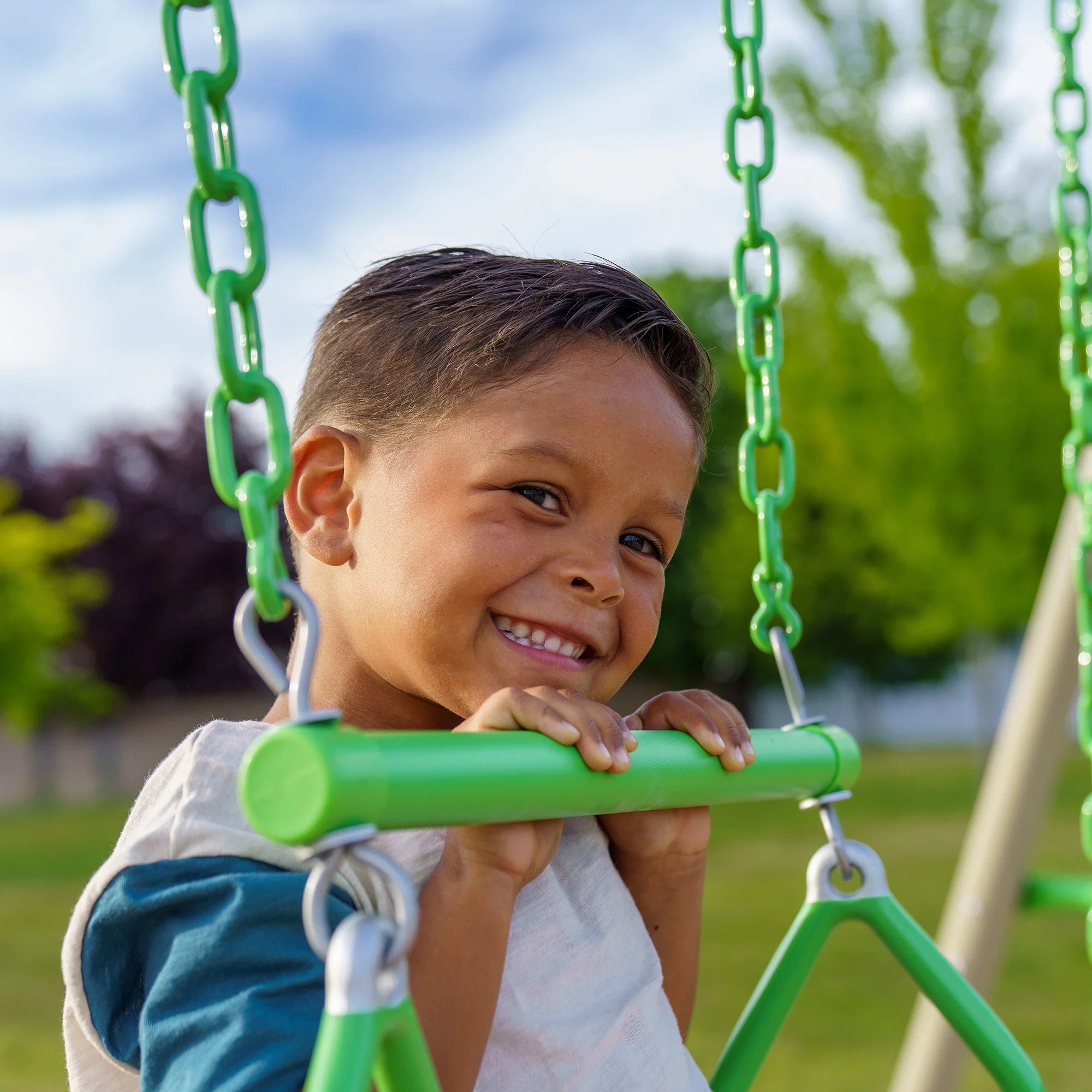 Lifetime Kid's Metal Swing Set with 2 Belt Swings and Trapeze Bar - 9 feet (91206)