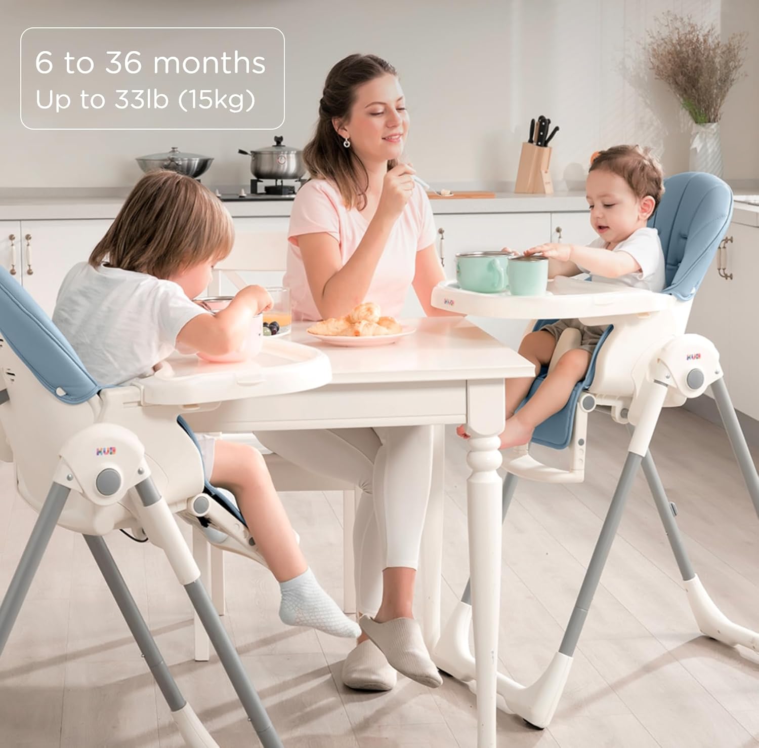 Foldable Baby High Chair with Removable Seat & Tray, Adjustable Height & Recline, Locking Wheels