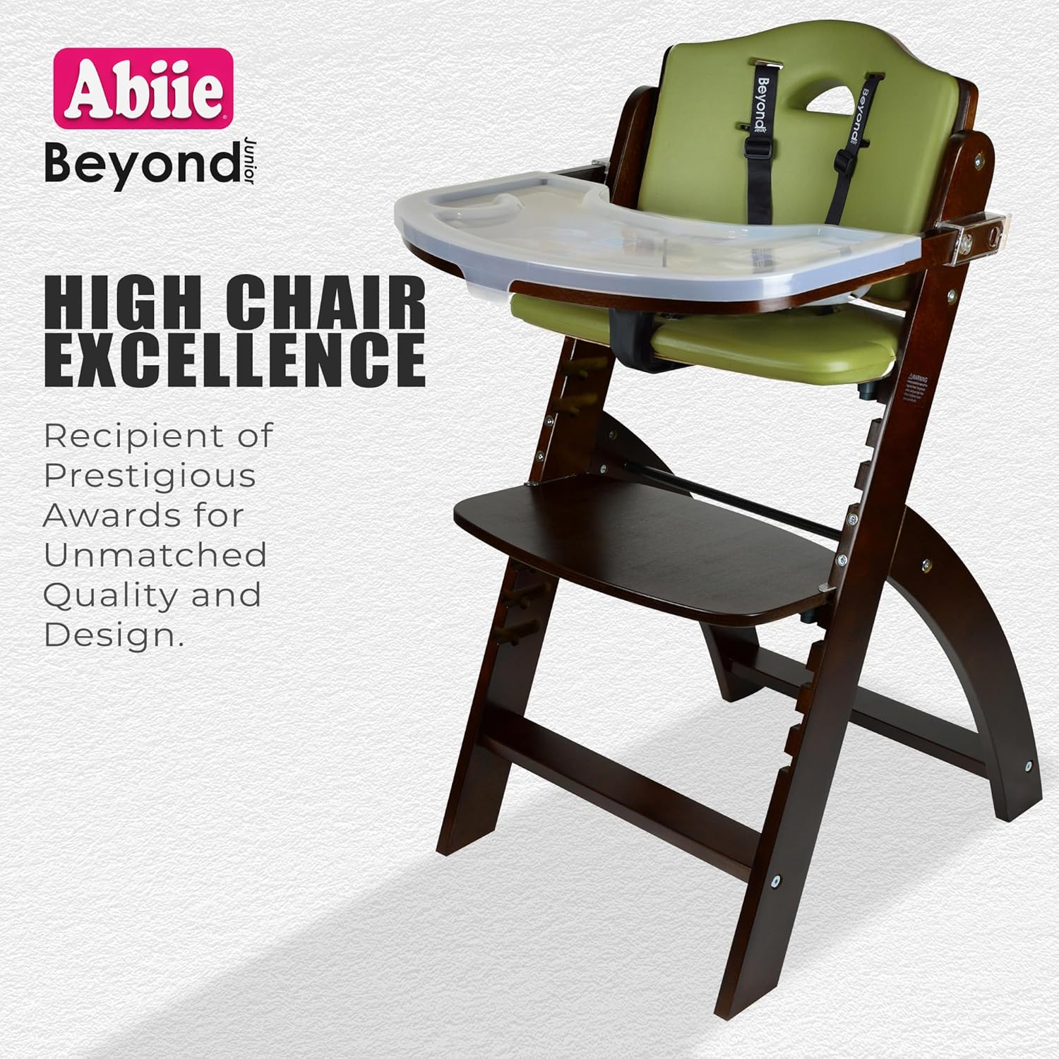 Abiie Beyond Junior High Chair, Adjustable Wood, Dove Grey Cushion, 250 lb Capacity, Stain & Water Resistant