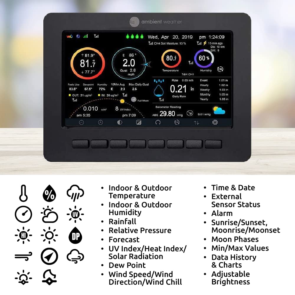 Ambient Weather WS-2000 Solar-Powered Smart Weather Station with WiFi, TFT Display, and Remote Monitoring