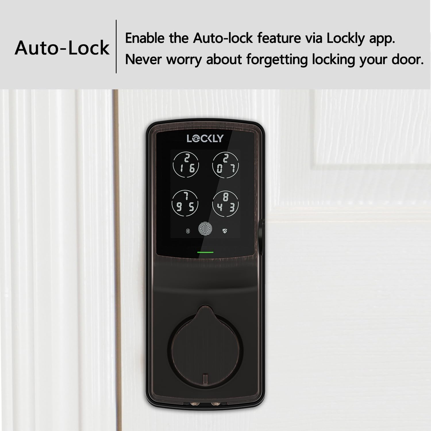 Lockly Smart Door Lock  C Keyless Entry with Biometric Fingerprint, Voice Control, Matte Black, Latch Edition, Wi-Fi & Bluetooth Enabled