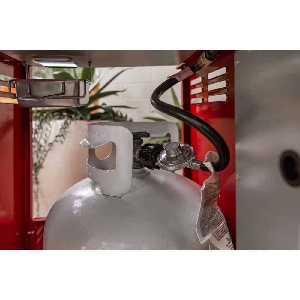 2-Burner Propane Gas Grill, Red �C Stainless Steel, 28,000 BTUs, Compact Design