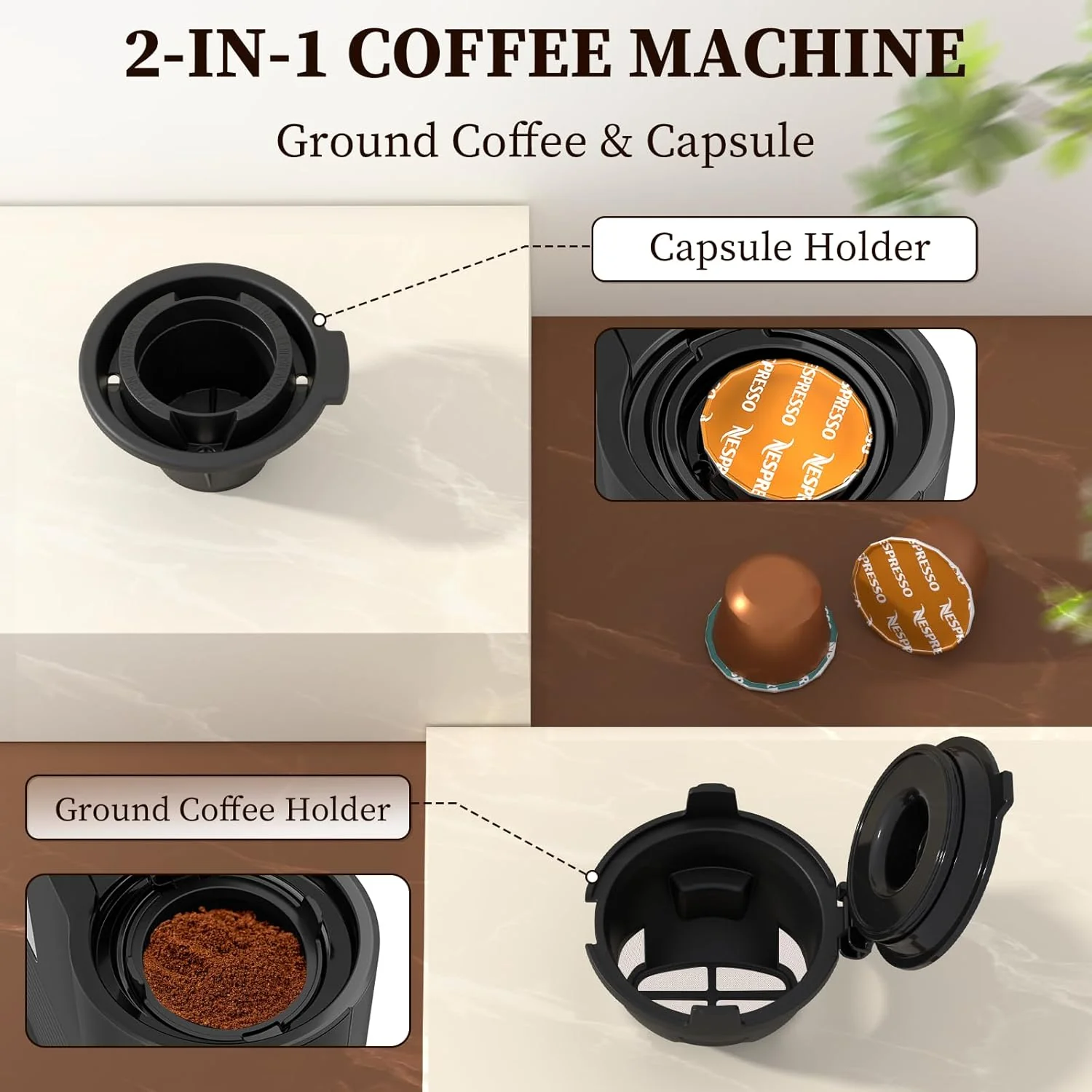 Antarctic Star Coffee Machine, K-Cup & Ground Compatible, 5 Brew Sizes, 40 oz Tank, Self-Cleaning, Black