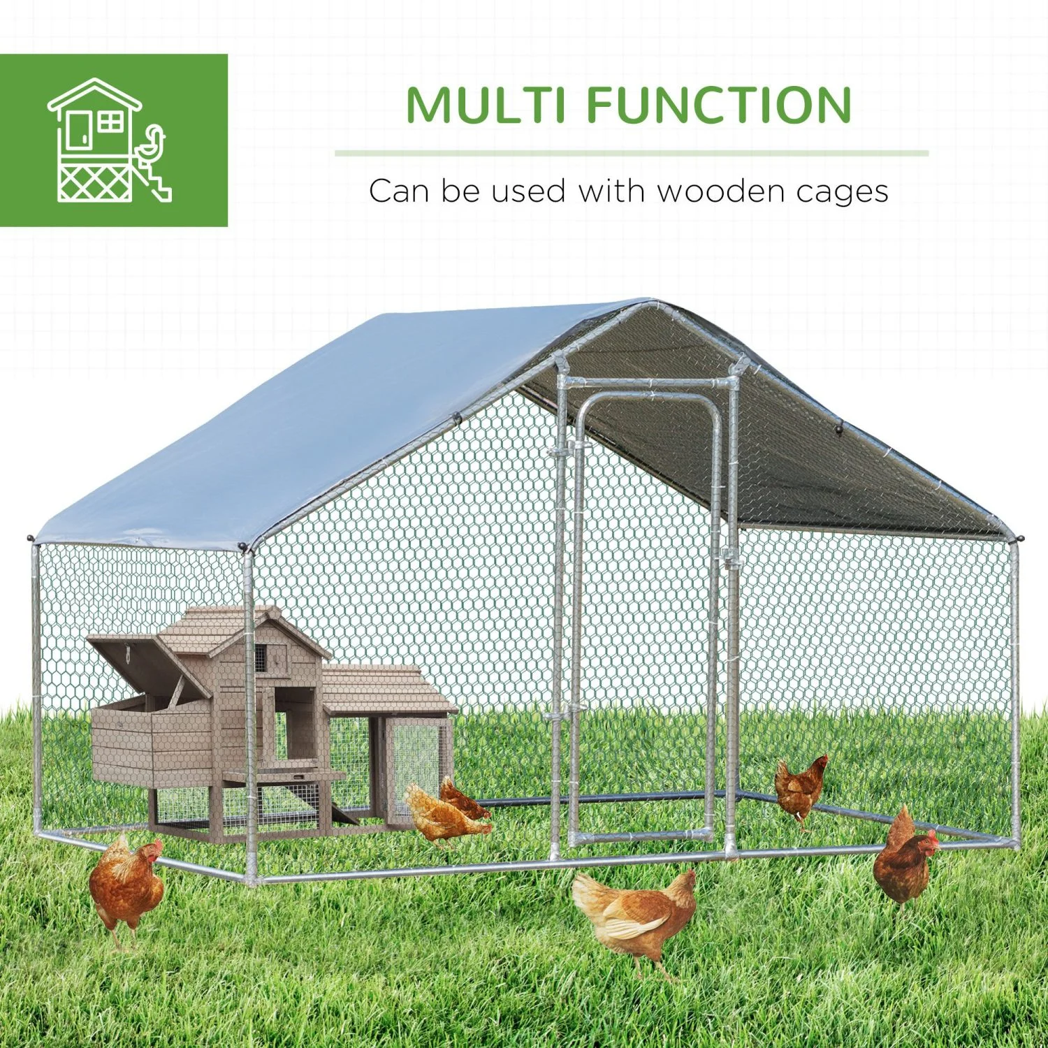 GFVCNIO PawHut Large Coop Metal Run with Waterproof and Anti-UV Cover Spire Shaped Walk-in Fence Cage Hen House for Outdoor and Yard Farm Use 1.26?? Tube Diameter 9.8?? x 6.6?? x 6.4??