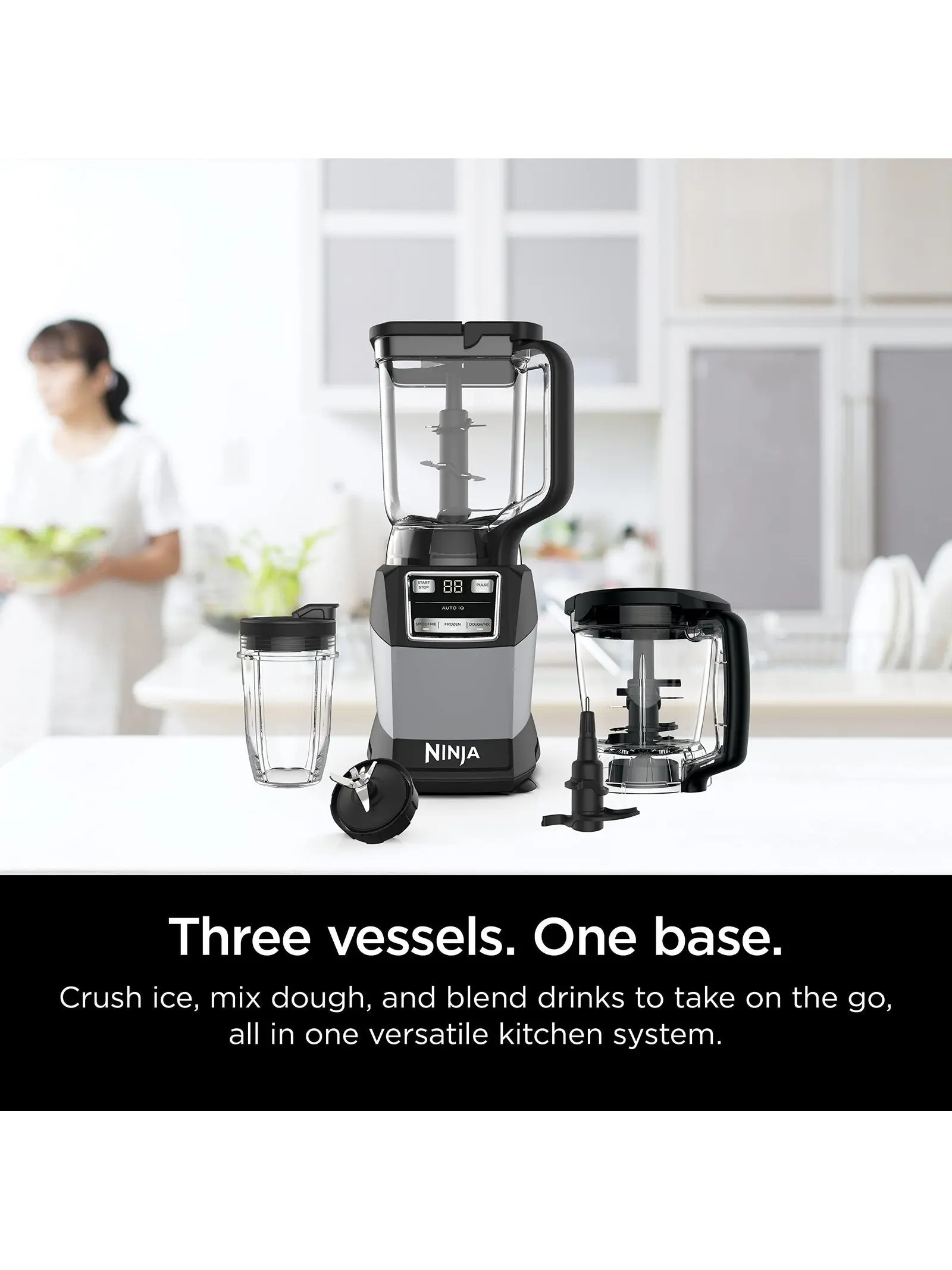 Ninja Compact Kitchen System 1200W Blender & Food Processor with Auto-iQ, Grey