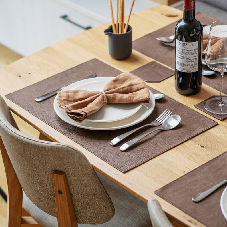 ROHLEDER Premium Brown Leather Placemats  C Waterproof, Oil Absorbent, Handcrafted, 4-8 Pack, 12.6   x20   , Home D  cor