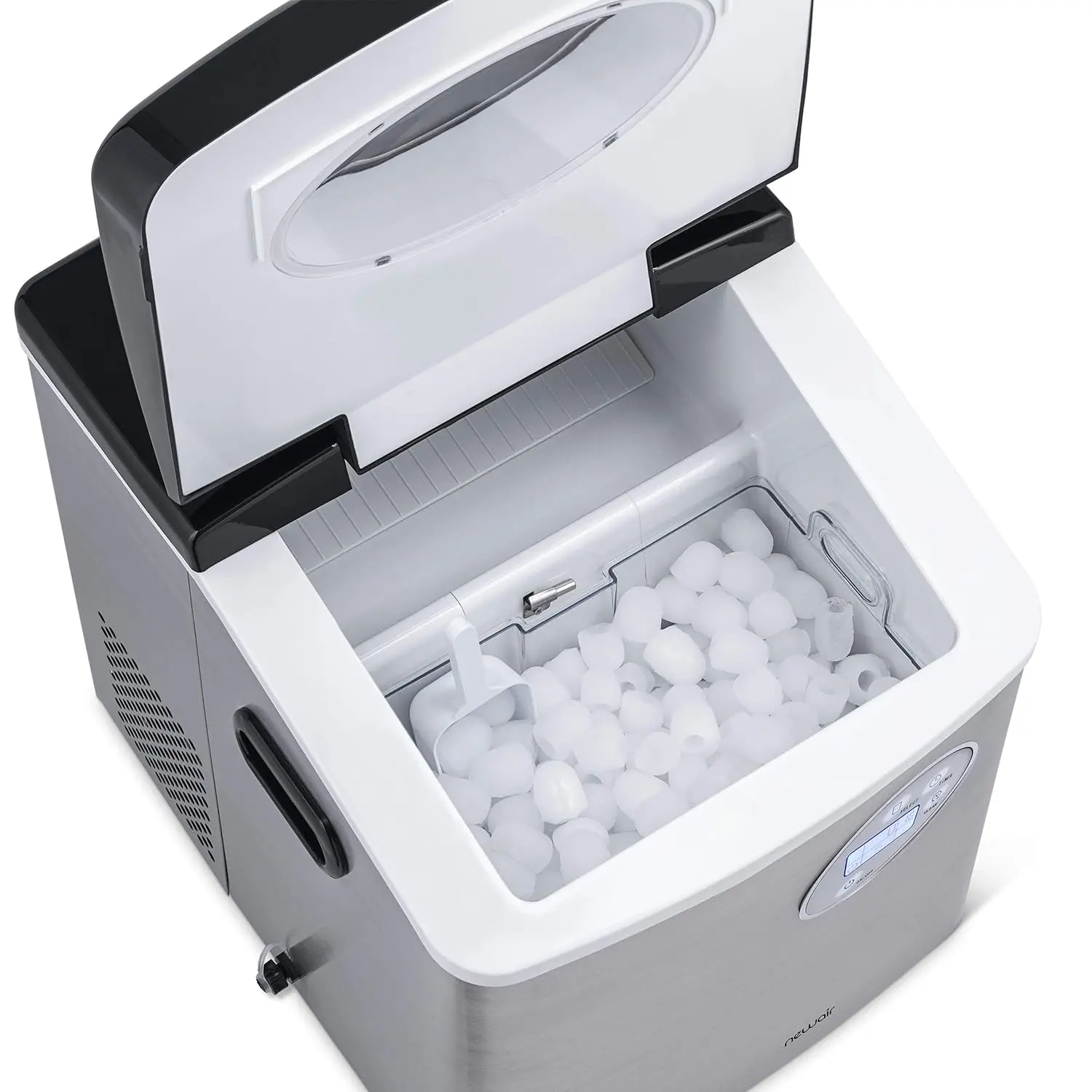 NewAir AI-215SS Portable Ice Maker, 50 lbs/Day, 3 Ice Sizes, Stainless Steel, Compact Countertop for Kitchen/Office/RV/Bar