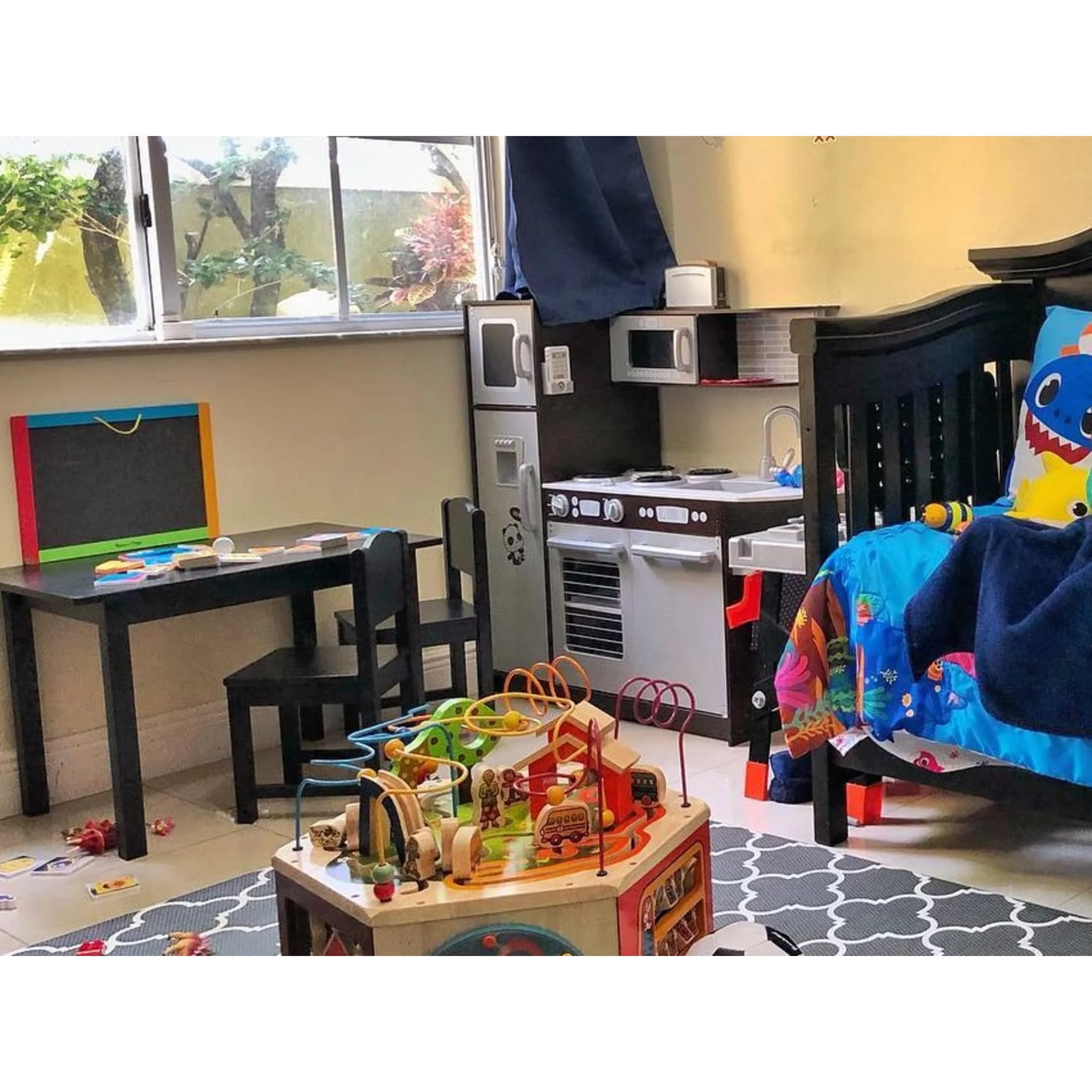 KidKraft Uptown Espresso Wooden Play Kitchen Set with 30-Piece Food Accessories, Chalkboard & Granite-Style Countertops