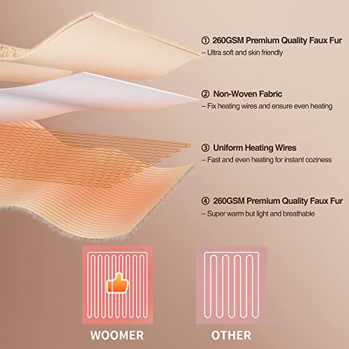 WOOMER King Size Heated Blanket, Faux Fur, Dual Controllers, ETL Certified, 90   x100   , Marble Grey