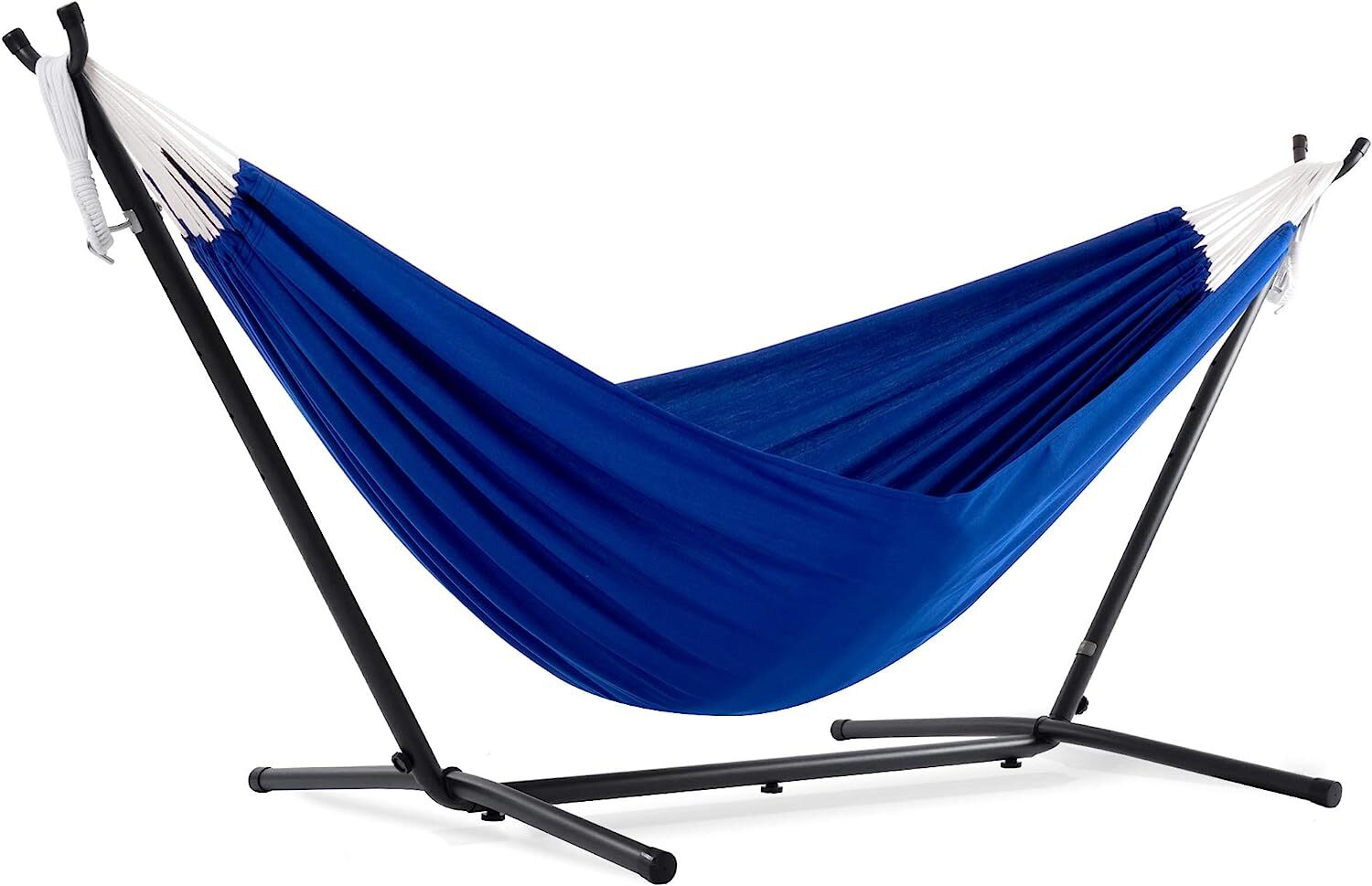 Vivere Double Cotton Hammock with Steel Stand, 450 lb Capacity, Tropical Colors, Includes Premium Carry Bag