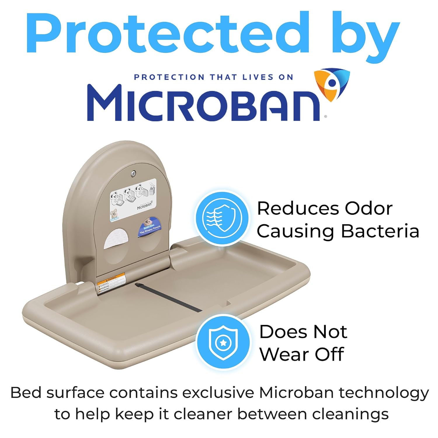 Koala Kare Horizontal Baby Changing Station, Cream, Extra-Wide Surface, Safety Belts, Microban Protection
